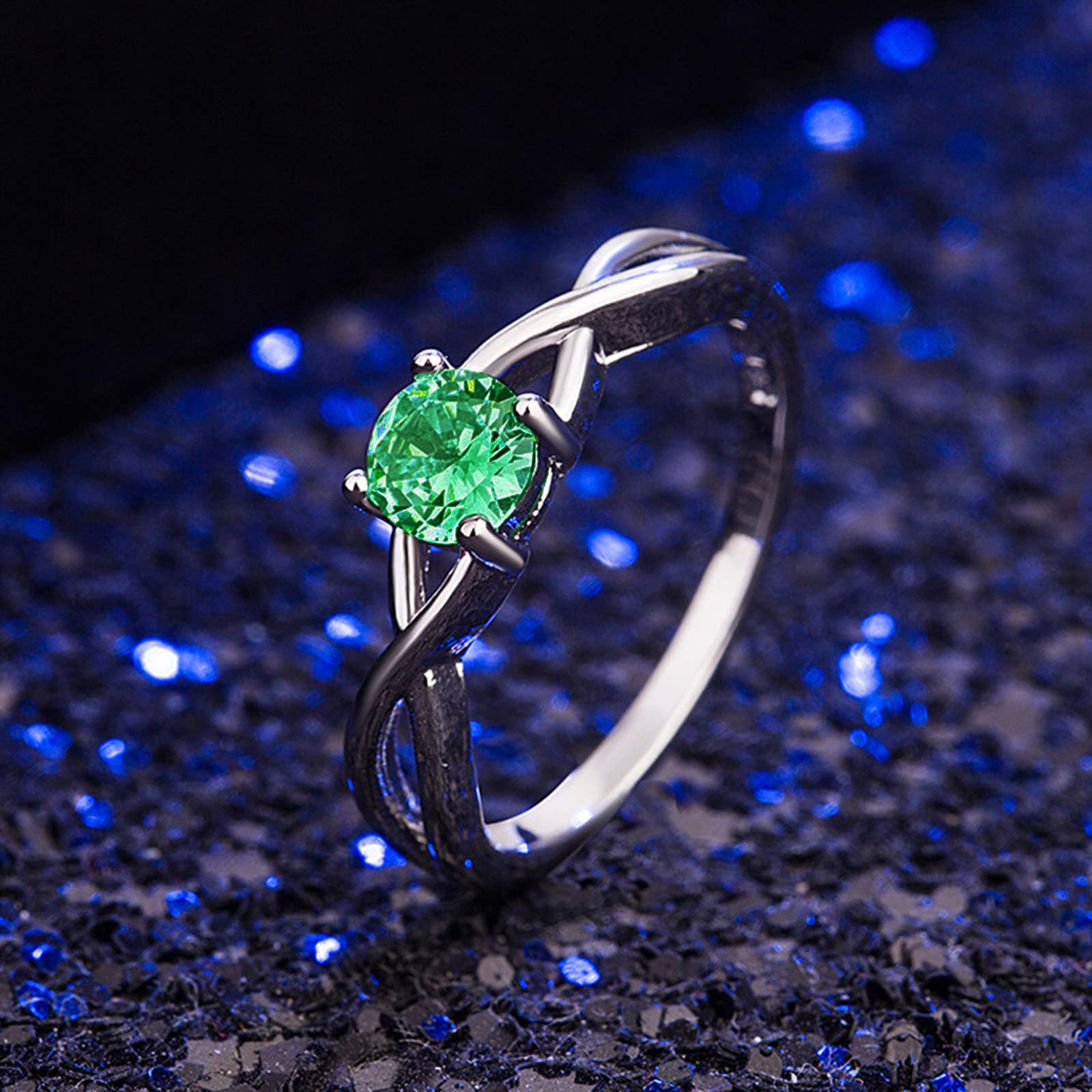 Elegant Green Crystal Rhinestone Cocktail Ring for Women - Silver Shiny Wedding Band & Promise Ring - Size 7 - Perfect for Parties, Date Nights & Special Occasions