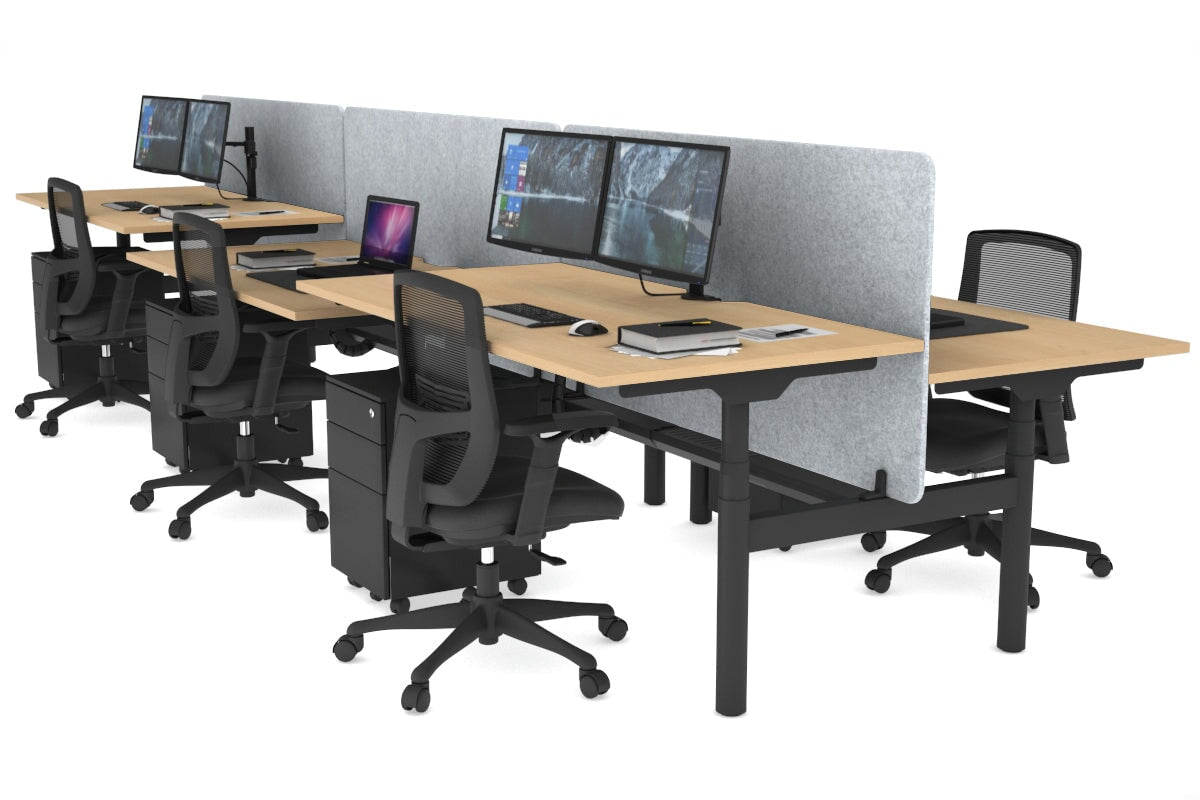 Flexi Premium Height Adjustable 6-Person H Bench Workstation - Black Frame [1400L x 800W with Cable Management] - Ideal for Office, Coworking Spaces & Collaborative Work Environments
