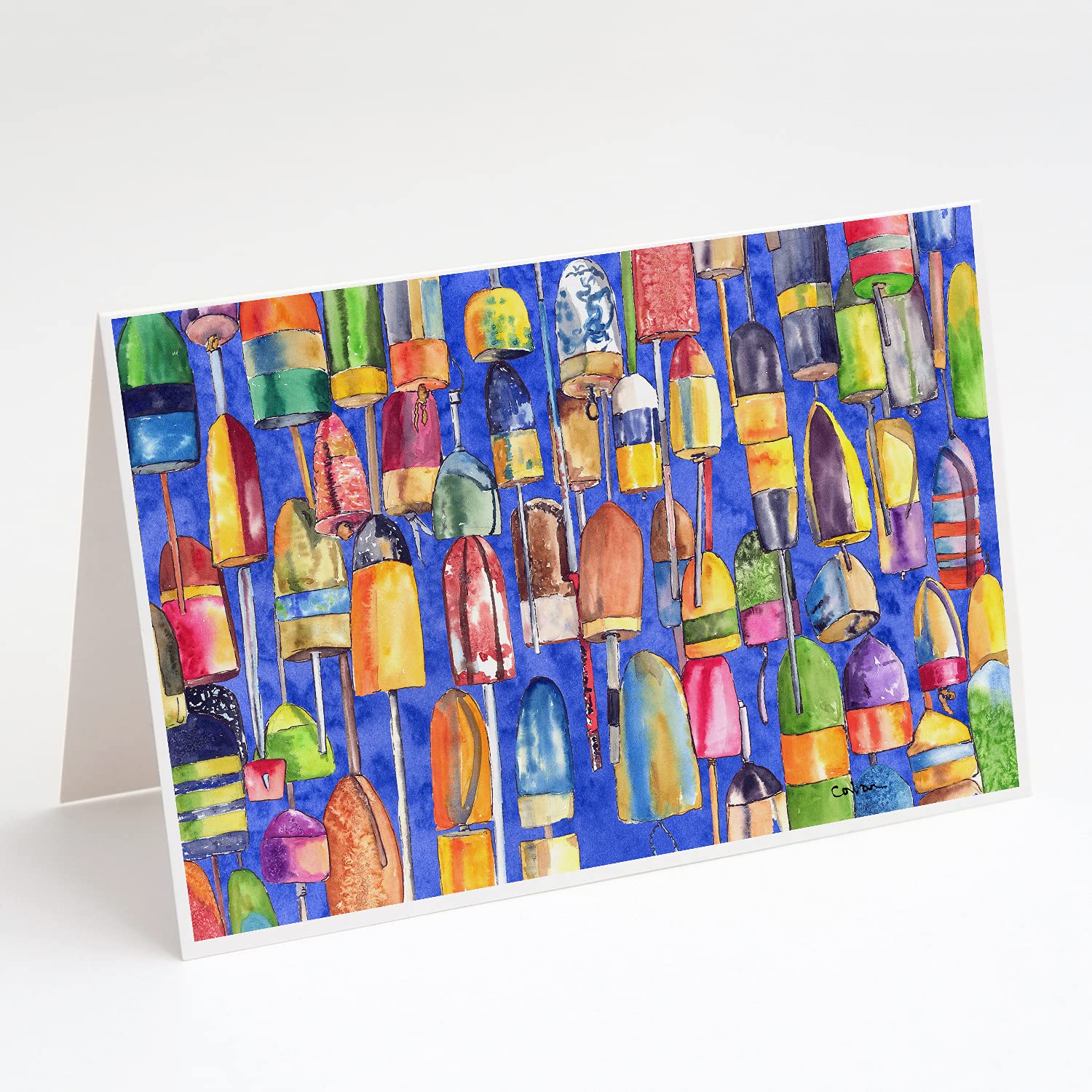 Caroline's Treasures 8-Pack Lobster Buoys Blank Greeting Cards with Envelopes | Whimsical A7 Size 5x7 Note Cards for Birthday, Thank You, Wedding & Holiday Occasions
