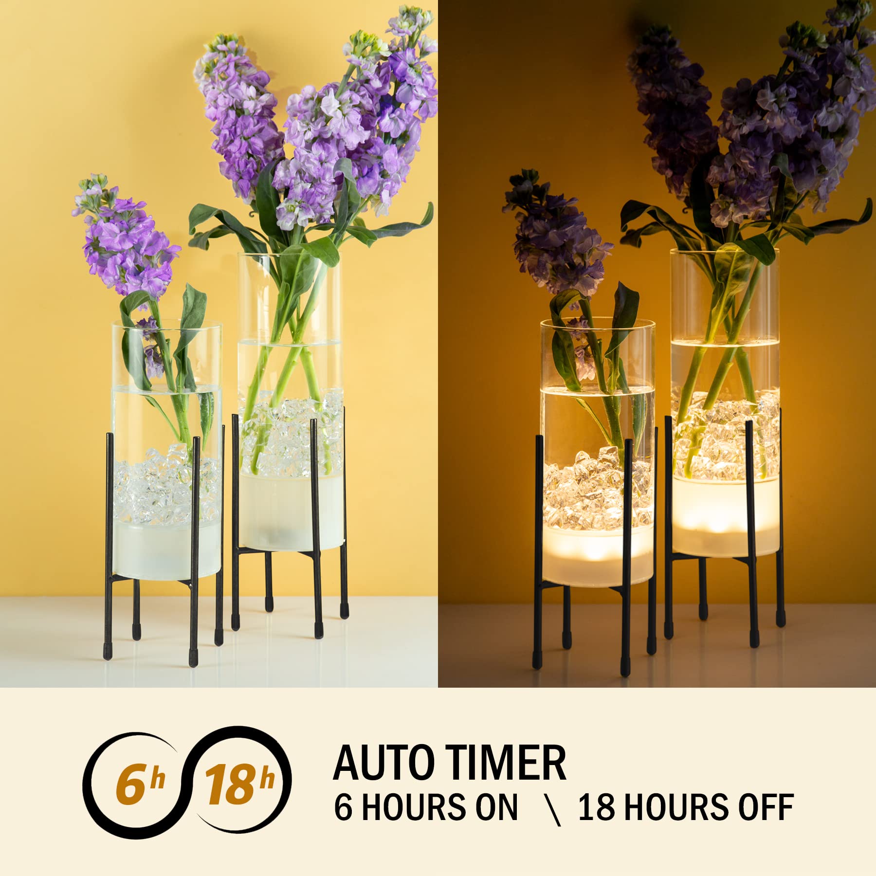 Modern Glass Flower Vase Set with LED Lights & Black Stand - 2 Pack Clear Table Vases for Home Decor, Wedding Centerpieces, Party Decorations - Perfect for Living Room, Dining Table, and Special Events