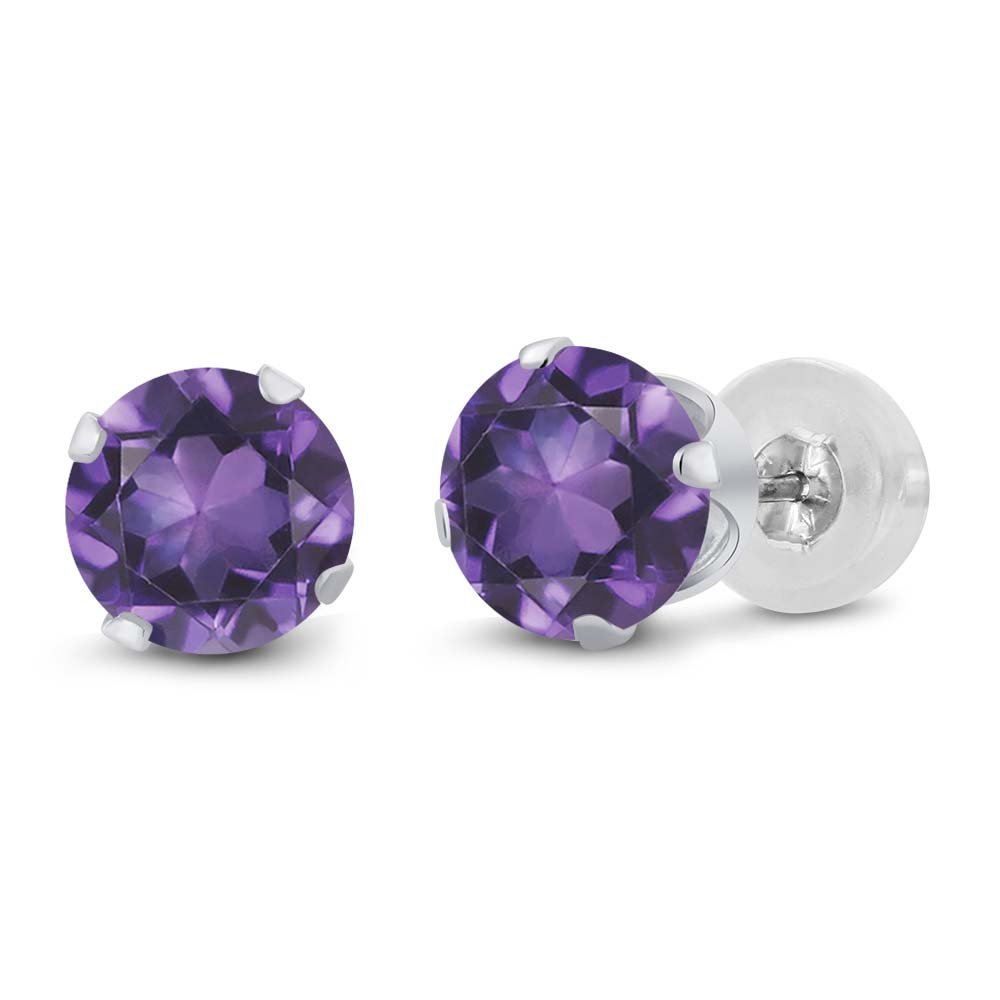 10K White Gold Round Amethyst Stud Earrings for Women & Men - 1.50 CTTW Gemstone Birthstone Jewelry (6mm) | Perfect Gift for Anniversary, Birthday & Valentine's Day