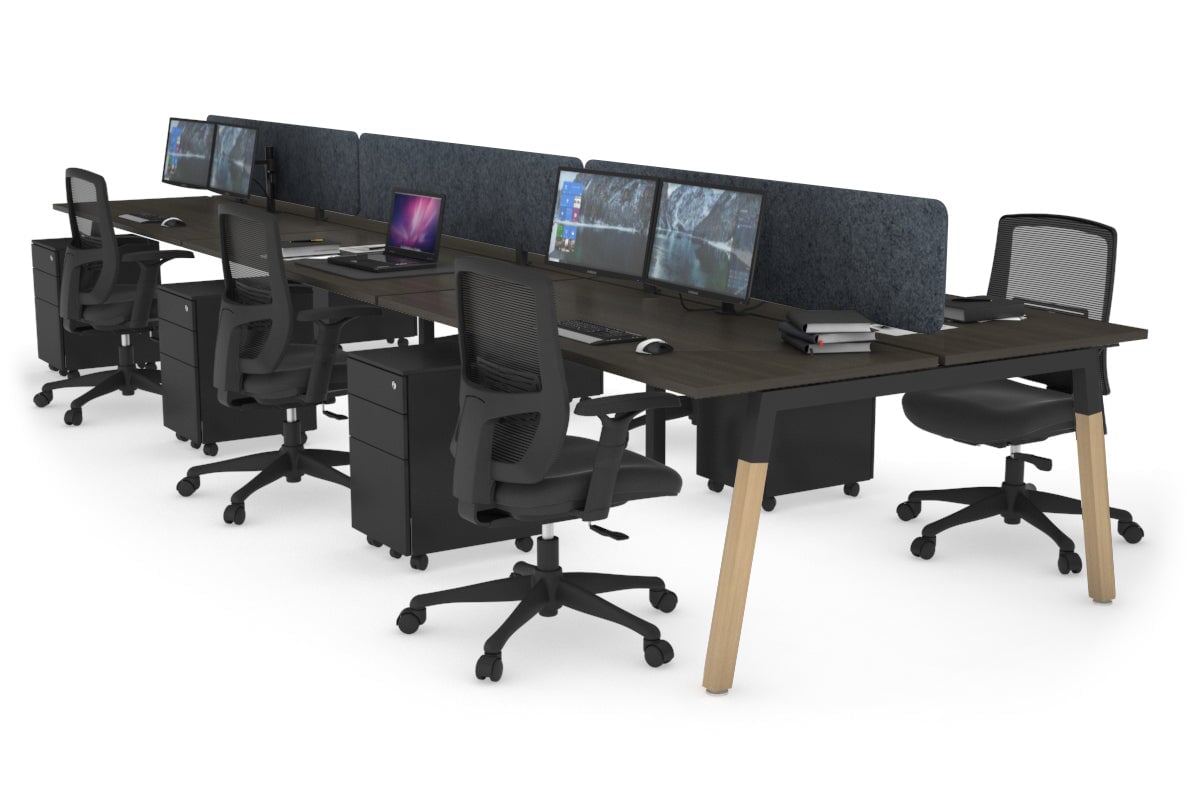 Quadro A Legs 6-Person Office Workstation with Wood Legs & Cross Beam [1600L x 700W] - Perfect for Collaborative Workspaces, Conference Rooms & Open Office Layouts