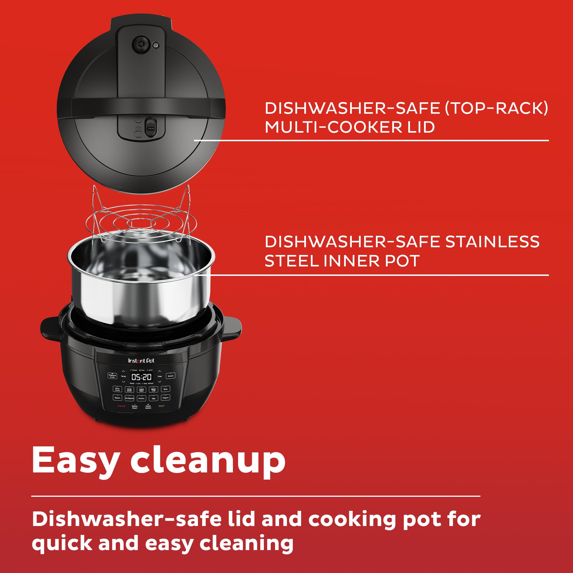 Instant Pot RIO Wide Base 7.5 Quart Electric Multi-Cooker - 7-in-1 Pressure Cooker, Slow Cooker, Rice Cooker, Steamer, Sauté Pan, Yogurt Maker & Food Warmer with Large Searing Base & WhisperQuiet Steam Release - Perfect for Family Dinners, Meal Prep & Healthy Cooking