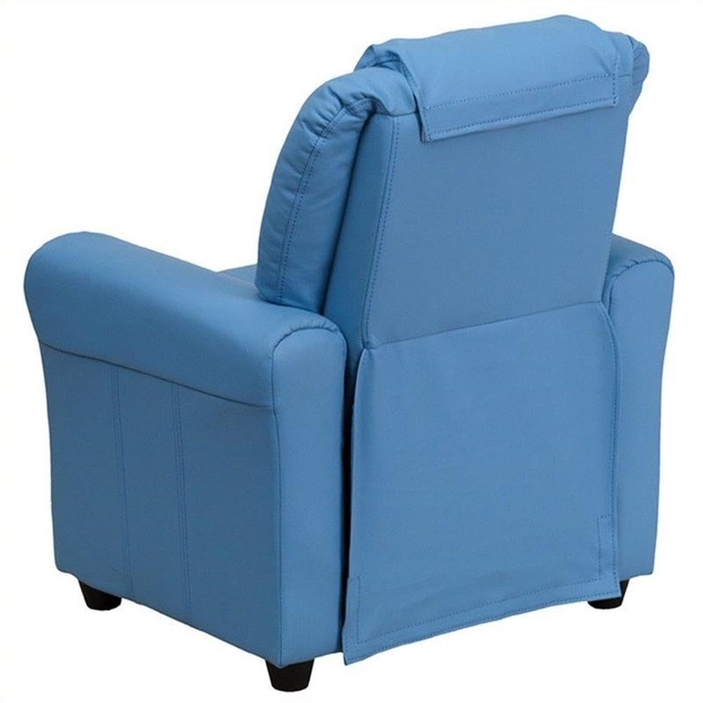 BOWERY HILL Kids Recliner Chair - Light Blue Plush Reclining Chair for Children's Bedroom, Playroom & Movie Night - Soft & Comfortable Toddler Armchair with Cup Holder