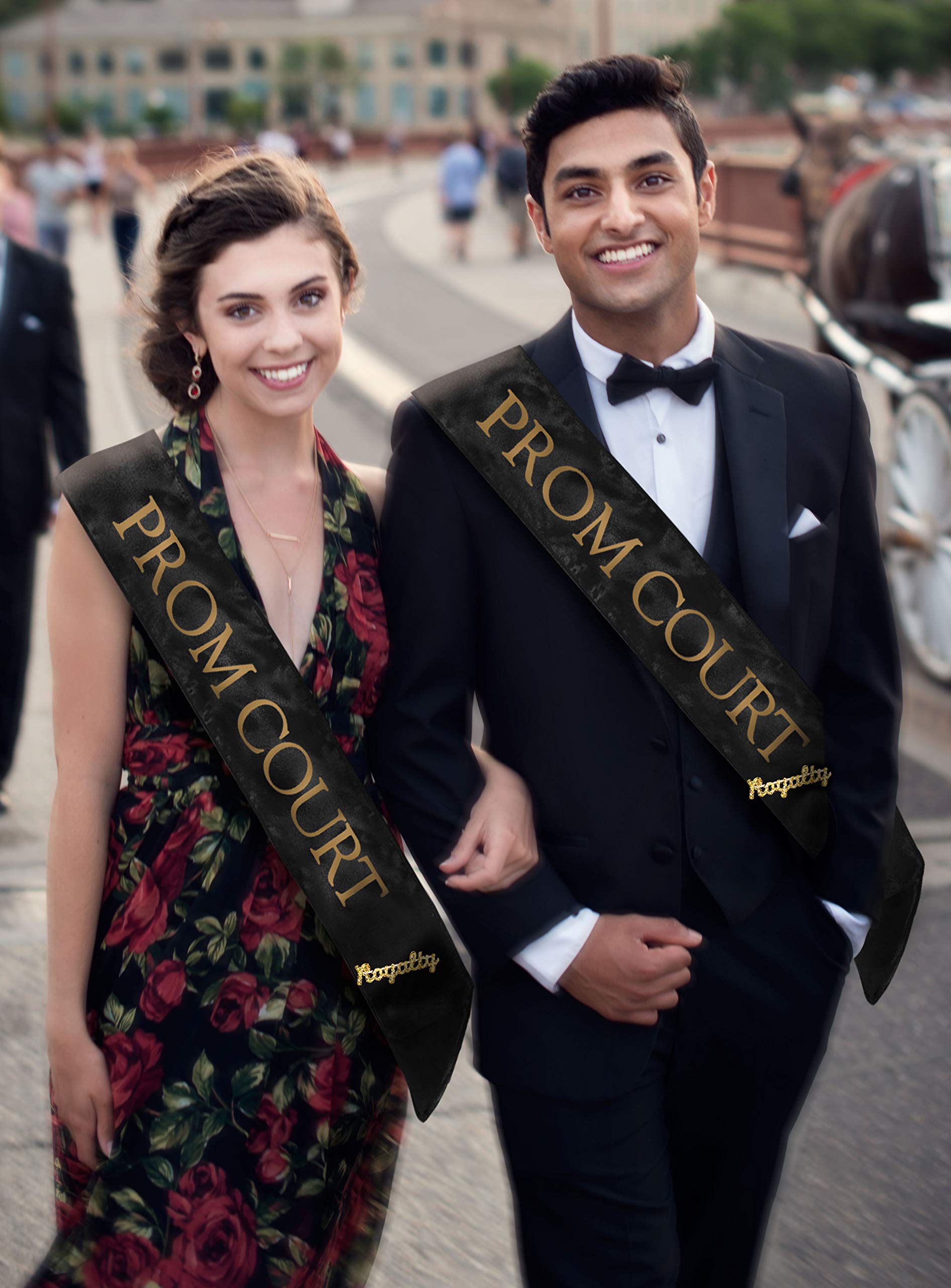 Prom Sash Set - 2 Elegant Sashes & 2 Sparkling Royalty Pins for Homecoming, Prom, Pageants & Special Events - Perfect for Graduation, Dance & Formal Occasions
