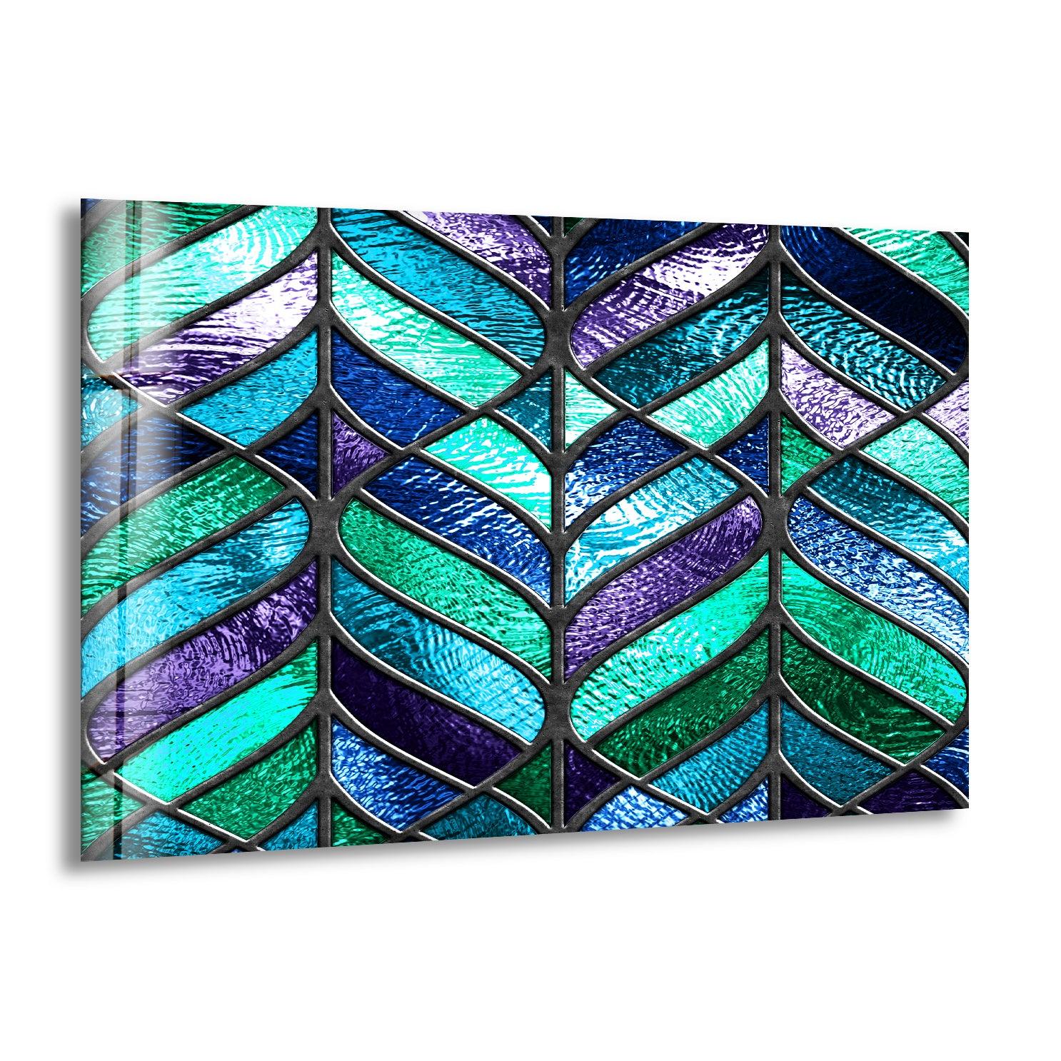 Blue and Green Abstract Glass Wall Art - Modern Handmade Glass Painting for Home & Office Decor - Perfect for Living Room, Bedroom, or Office Wall Decor