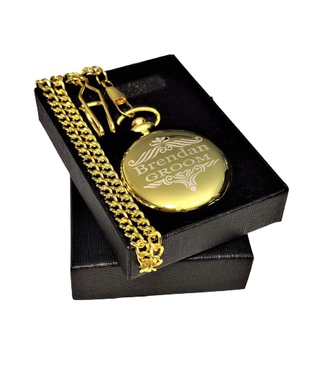 Personalized Vintage Engraved Pocket Watch with Green Dial & Roman Numerals - Includes Chain, Fitted Box & Custom Engraving - Perfect for Gifts, Weddings, and Antique Collectors (Black)