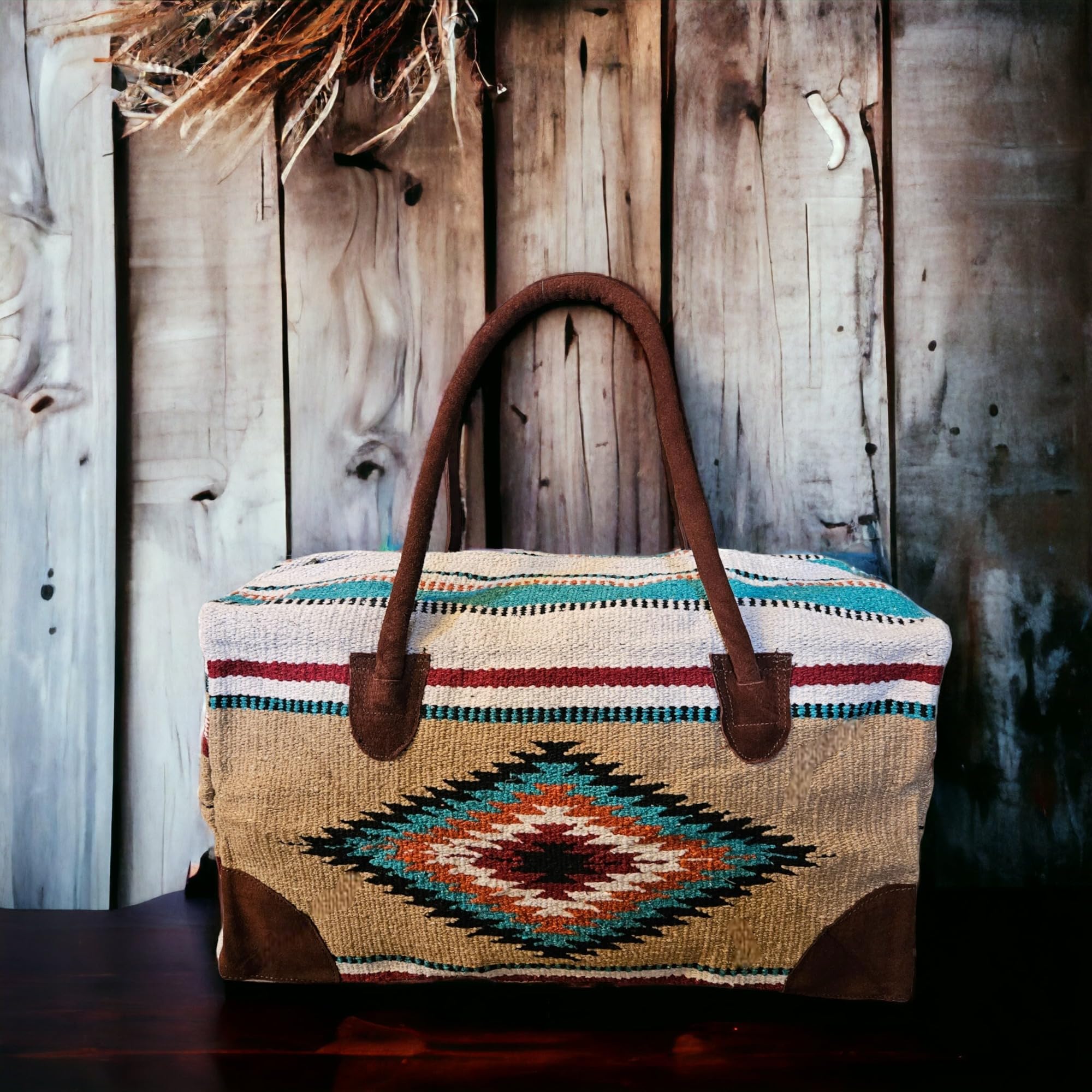 Southwestern Large Weekender Travel Bag - Western Duffle Bag for Women & Men, Boho Style Carry-On with Handles & Shoulder Strap (Diego Pattern) - Perfect for Weekend Getaways, Gym, Beach Trips & Air Travel