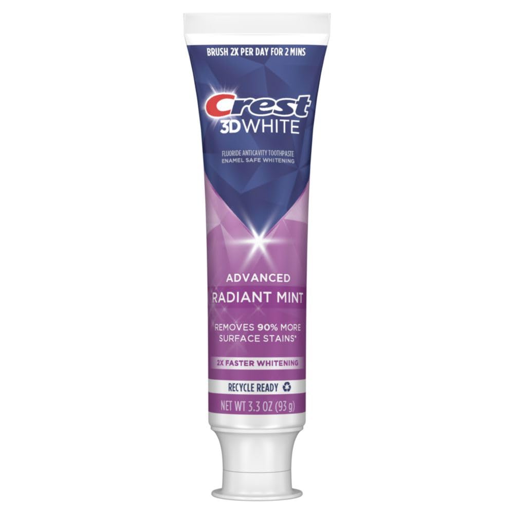 Crest 3D White Advanced Teeth Whitening Toothpaste - Radiant Mint Flavor, 3.3 oz (Pack of 2) | Professional Whitening for Brighter Smile | Perfect for Daily Use & Special Occasions