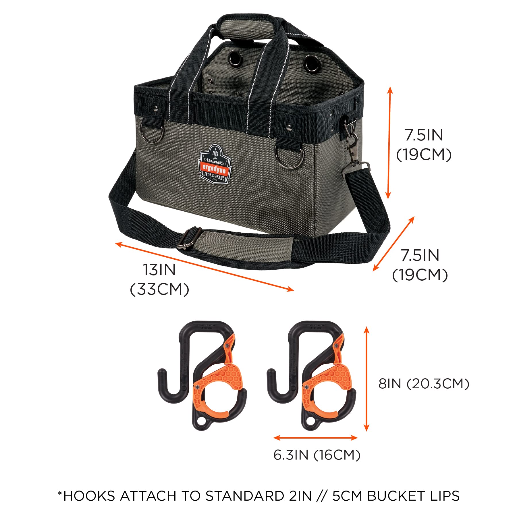 **Ergodyne Arsenal 5846 Heavy-Duty Bucket Truck Tool Bag with Locking Aerial Bucket Hooks – Durable Utility Pouch for Electricians & Linemen – Perfect for Aerial Work & Construction Sites**