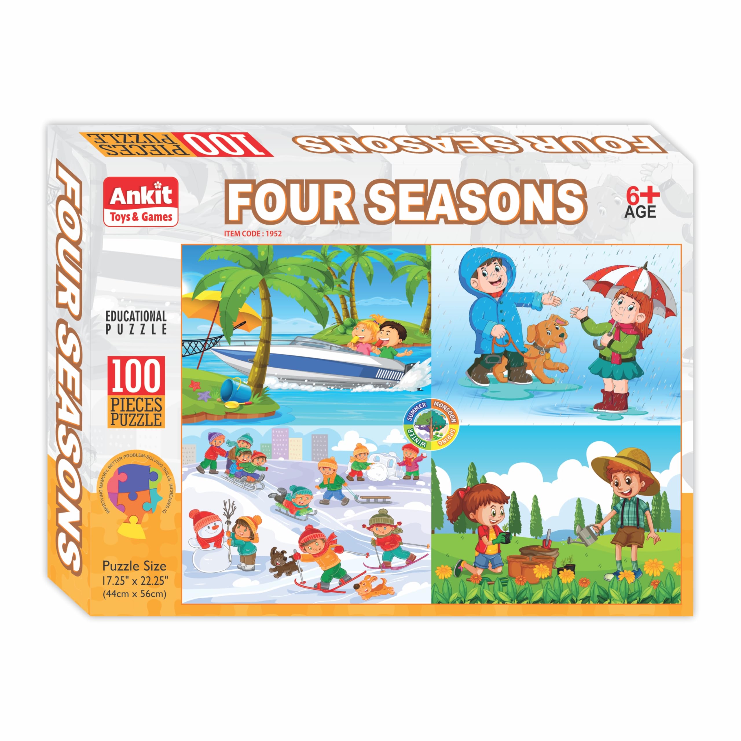 Ankit 100-Piece Four Seasons Educational Jigsaw Puzzle for Kids Ages 6+ | Spring, Summer, Fall & Winter Learning Toy | Vibrant Seasonal Scenes | Perfect for Family Game Night, Classroom Activities & Cognitive Development