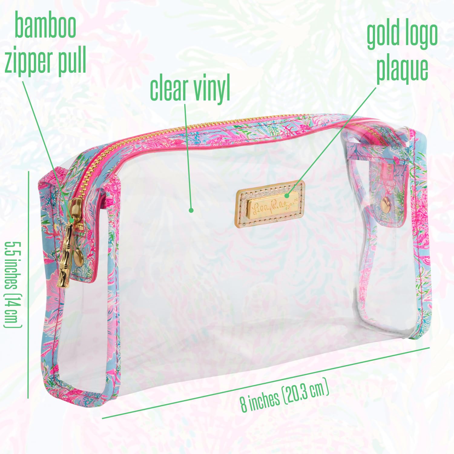 Lilly Pulitzer Clear Zipper Pouch - Stylish Waterproof Makeup Bag & Travel Toiletry Organizer for Women | Perfect for Cosmetics, School Supplies, Jewelry & Essentials | Cute Cay to My Heart Design for Home, Office & Vacation Use