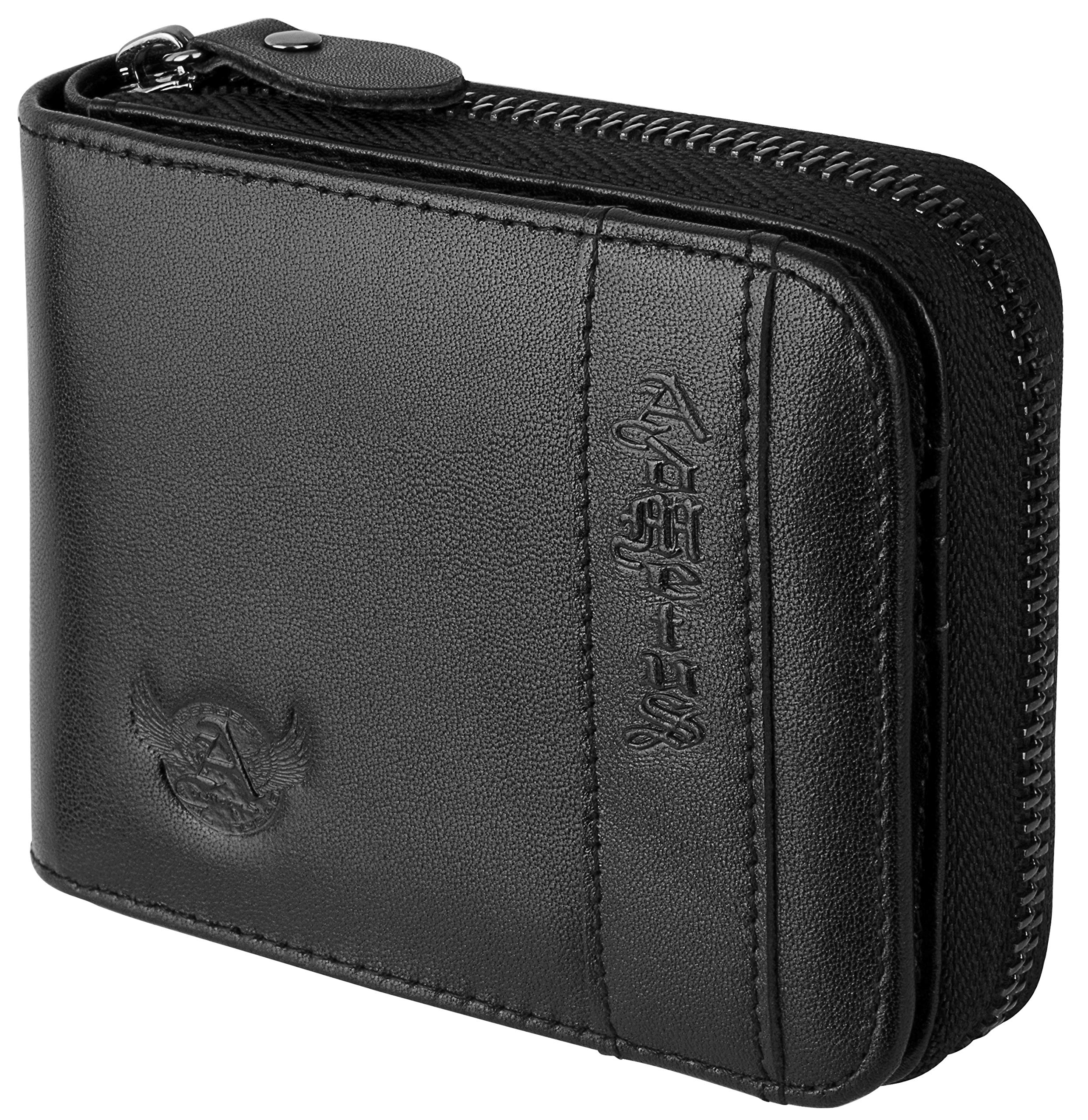 Admetus Genuine Leather Bifold Wallet for Men - RFID Blocking Zip Around Money Clip - Perfect Gift for Dad, Husband & Boyfriend (Business, Travel & Everyday Use)