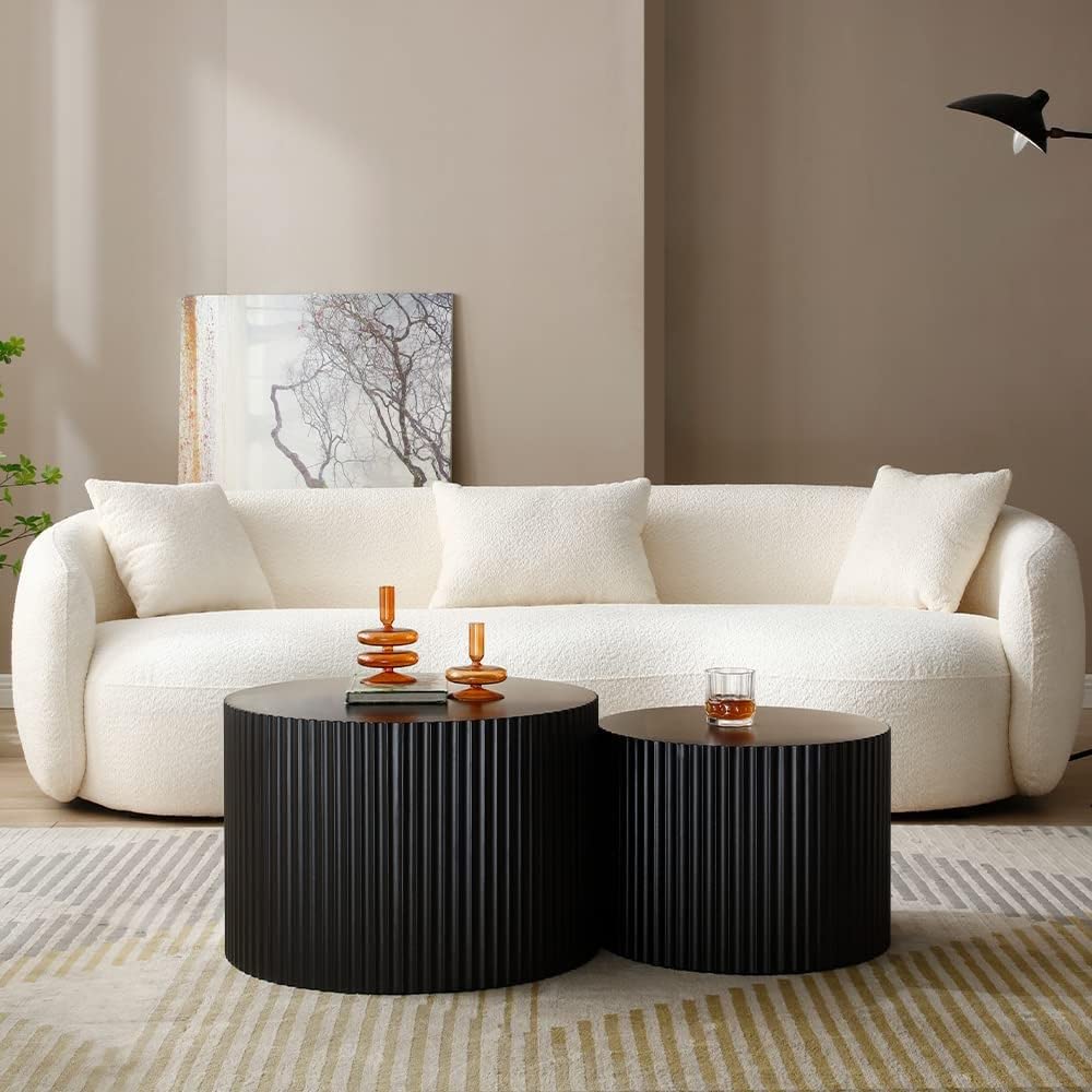 Modern Round Wooden Nesting Coffee Table Set of 2 - 23.62
