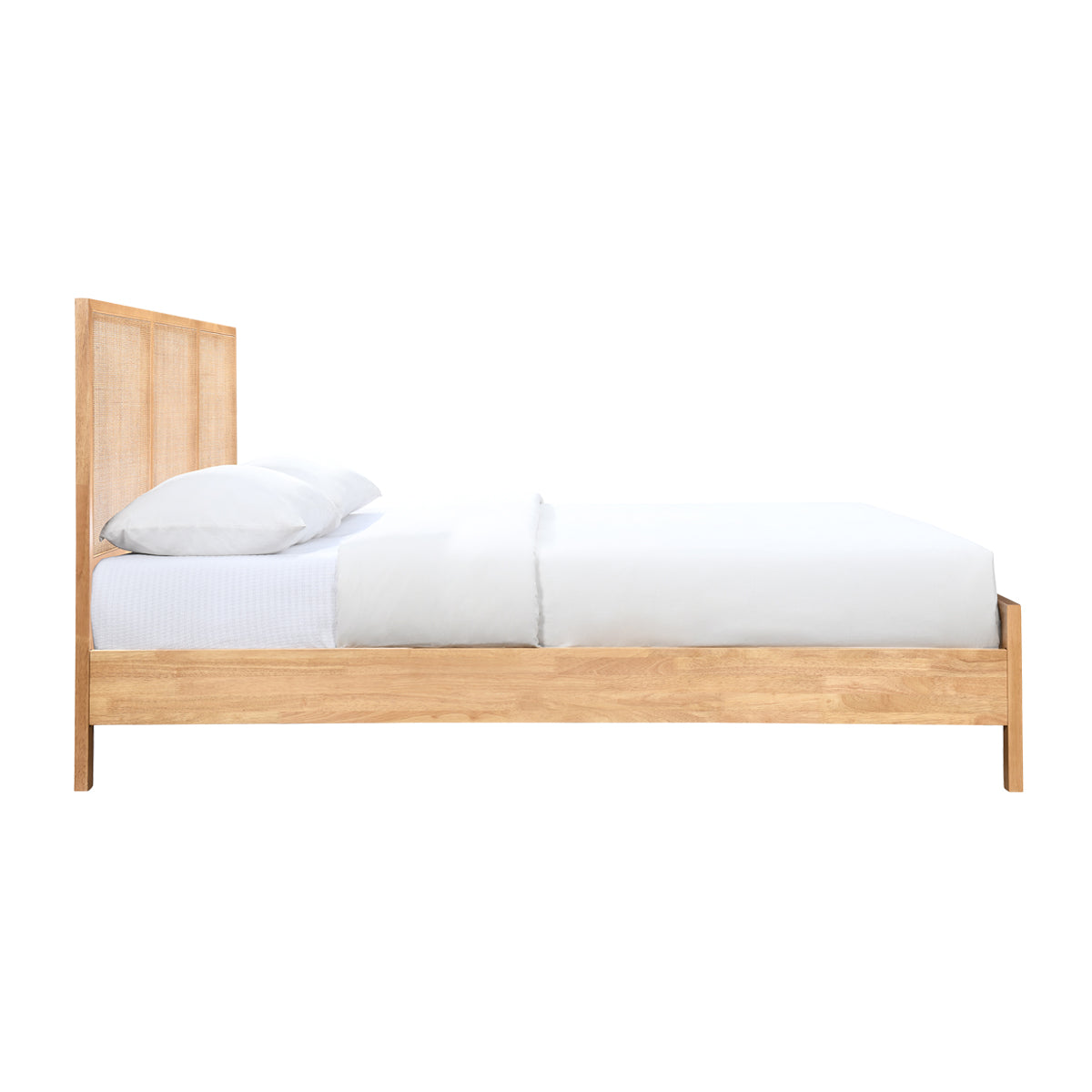 Kayla Rattan Solid Queen Bed Frame - Natural Oak Finish | Stylish Boho Bedroom Furniture for Cozy Home Decor