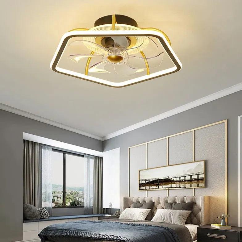 Pentagon Gold LED Ceiling Fan with Light Kit - Perfect for Bedroom, Living Room & Nursery - Energy Efficient & Quiet Operation