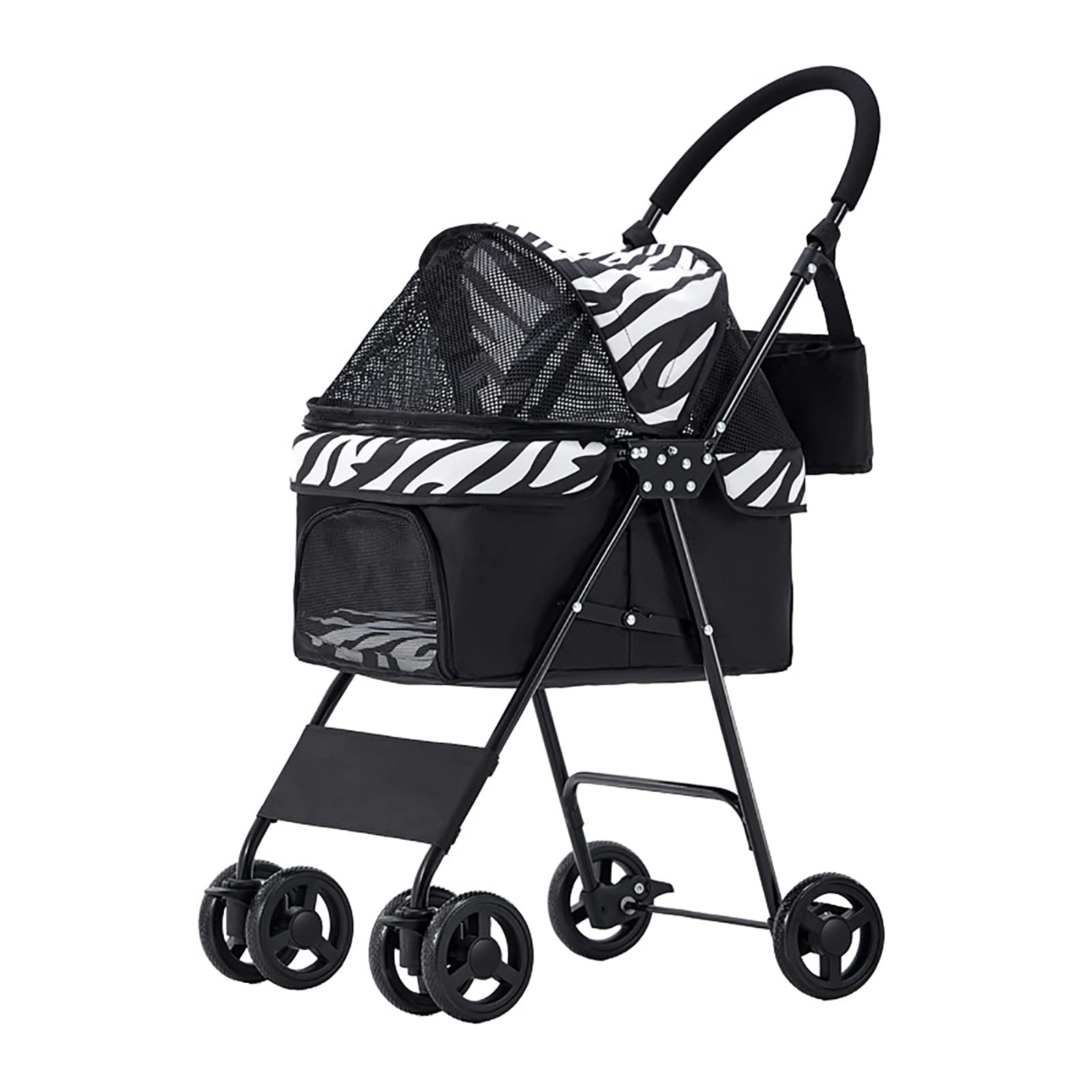 HGML Dog Stroller for Medium Dogs & Cats - Foldable 4-Wheel Pet Jogger Stroller with Storage Bags & Durable Cage - Zebra Print Design | Perfect for Travel, Jogging & Outdoor Adventures with Your Pet