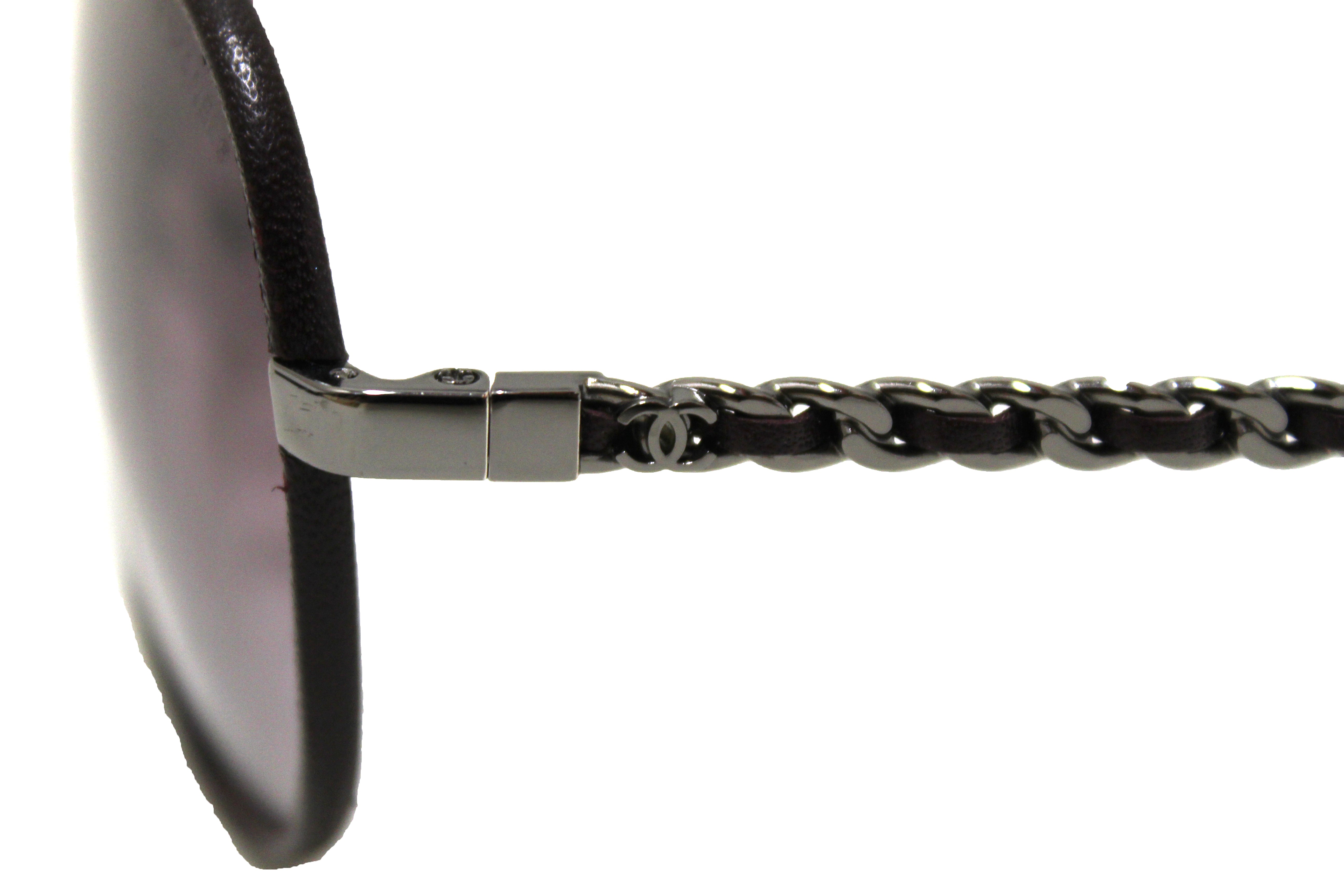 Authentic Chanel Violet Calfskin & Metal Aviator Pilot Sunglasses 4219Q - Luxury UV Protection Shades for Women, Fashionable Sunglasses for Driving, Travel & Outdoor Activities