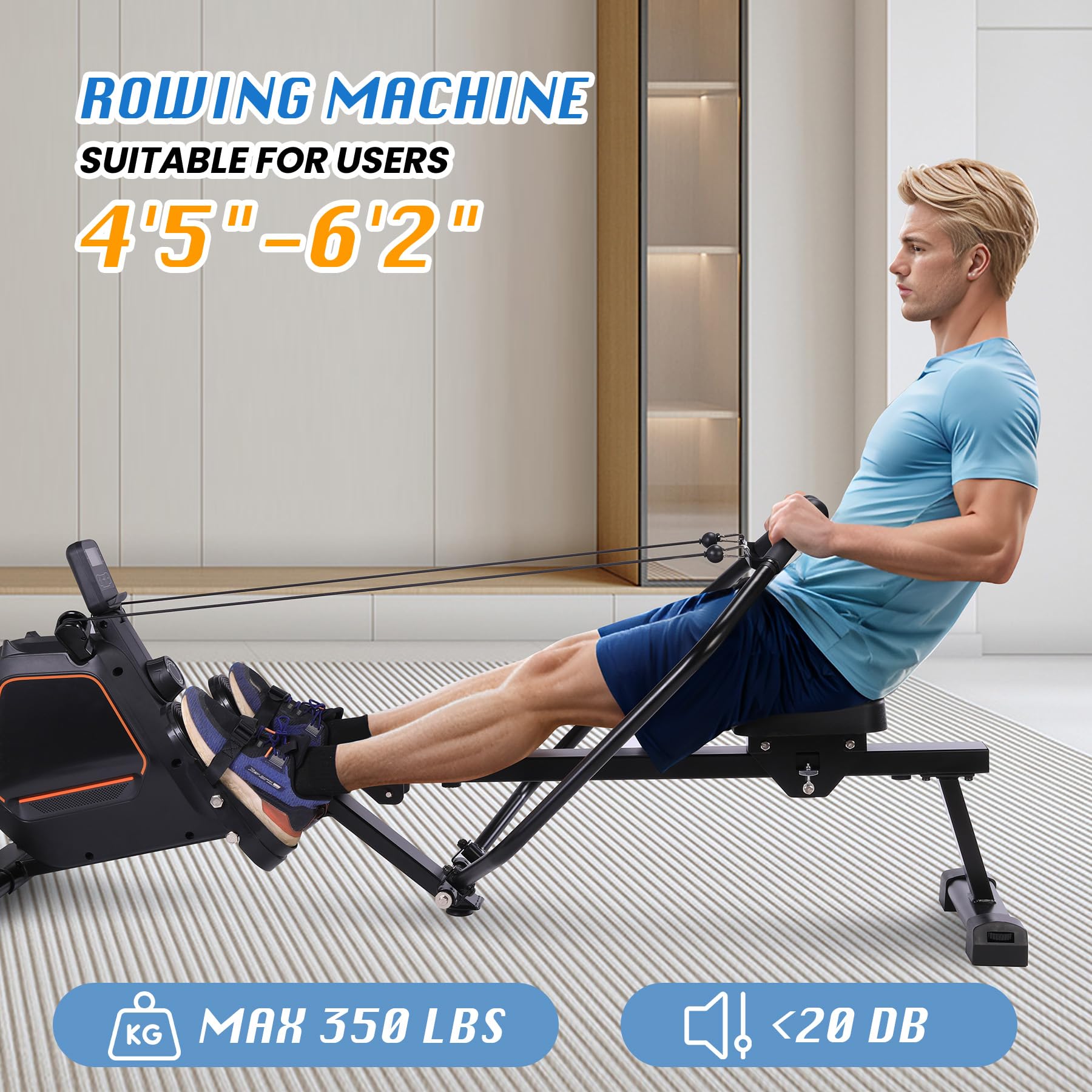 Premium Magnetic Rowing Machine for Home - 16-Level Quiet Resistance, Foldable Design, 350LB Weight Capacity with Digital Monitor - Perfect for Home Gym, Cardio Workouts & Full-Body Training