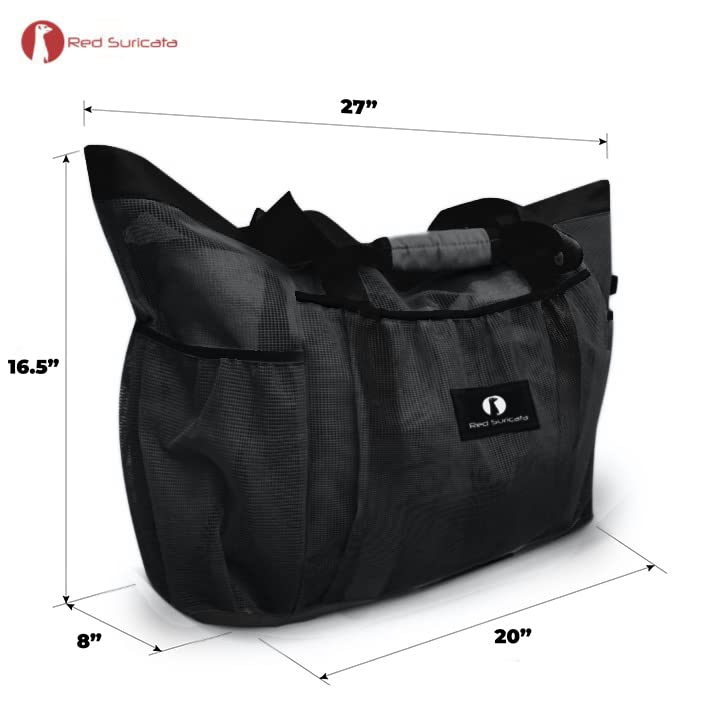 Red Suricata Mesh Beach Bag with Zipper - Extra Large Waterproof Tote for Pool, Travel & Gym | Durable Sand-Resistant Carryall for Summer Vacation, Swim Gear & Outdoor Activities