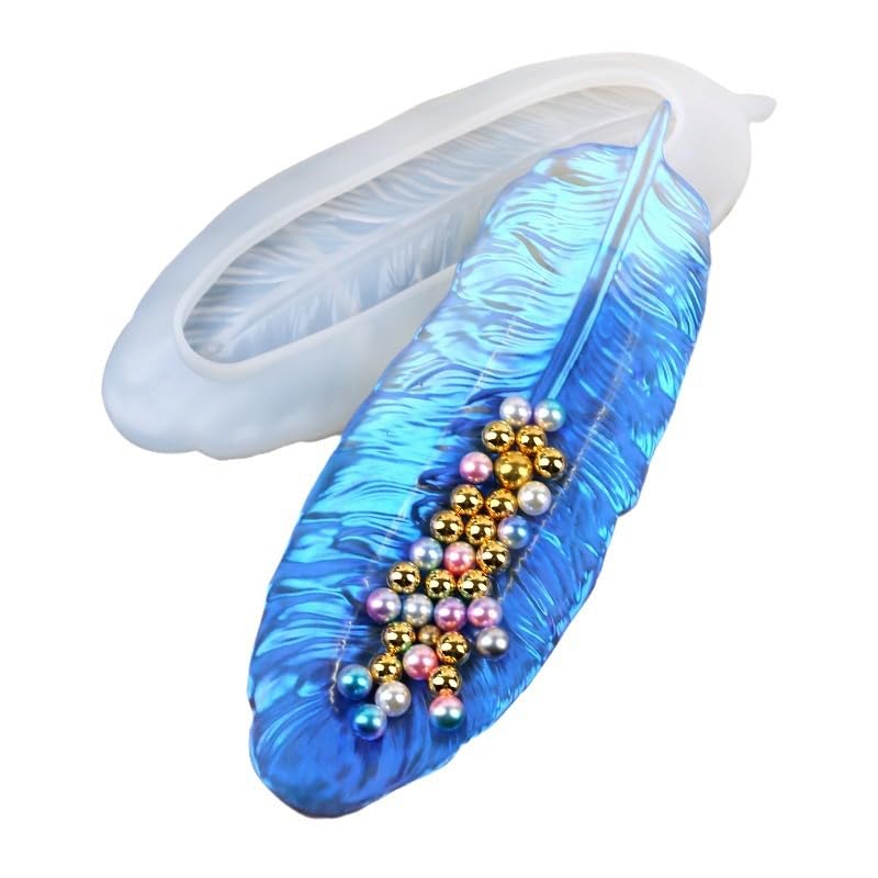 Premium Silicone Resin Molds - Large Feather Shaped Epoxy Resin Casting Tray for Jewelry, Dish, Rings & Holder (3.5 x 9.4 Inch) - Perfect for DIY Crafts, Home Decor & Gift Making