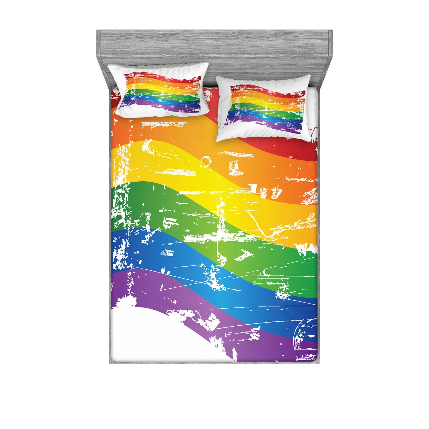 Vintage Rainbow 2-Pack Queen Size Fitted Sheet & Pillow Sham Set - Gay Pride Flag Bedding Decor (4-Piece Set Includes 2 Fitted Sheets & 4 Pillow Covers) - Colorful LGBTQ+ Themed Bedroom Accessories for Pride Month Celebrations & Rainbow-Themed Room Decor