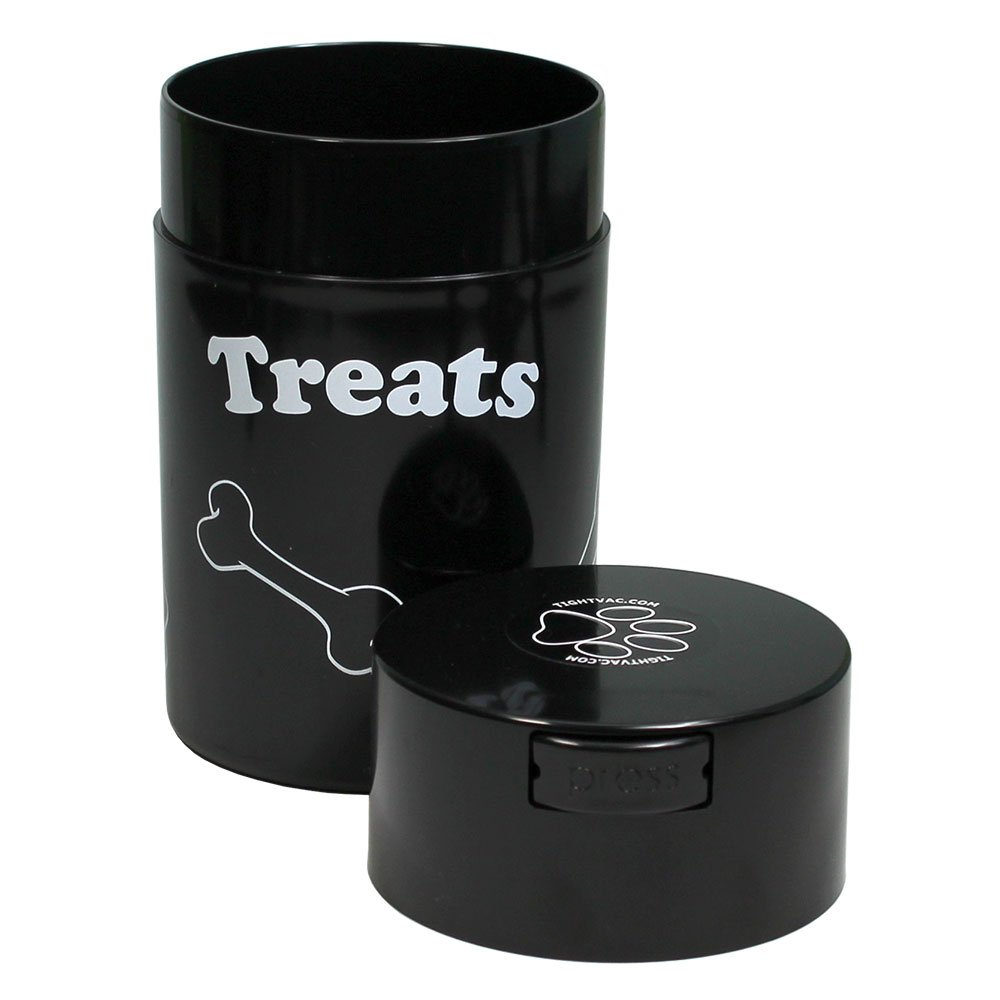 Pawvac 6 oz Vacuum Sealed Pet Food Storage Container with Black Cap & White Treats - Airtight Dry Food Dispenser for Dogs, Cats & Small Animals - Perfect for Kitchen, Pantry & Travel Use