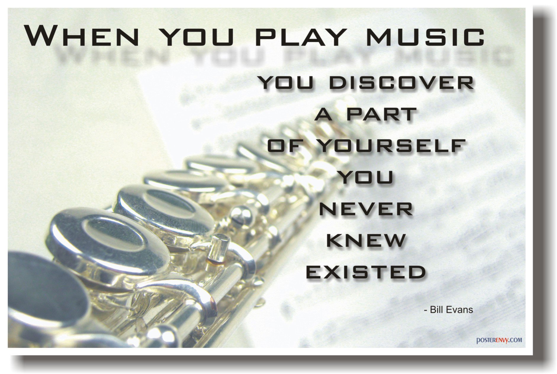 Bill Evans Inspirational Quote Flute Music Poster - Motivational Wall Art for Musicians, Teachers & Music Lovers - Perfect for Bedroom, Studio & Classroom Decor