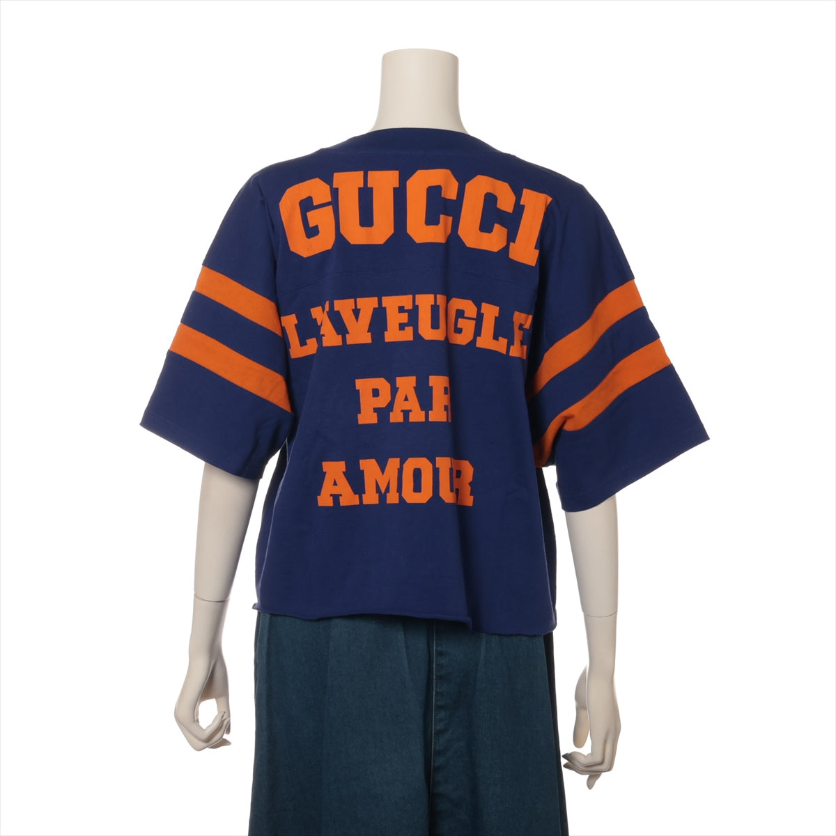 Gucci Men's Navy Blue & Orange Cotton T-Shirt - Casual Short Sleeve Crew Neck Tee for Everyday Wear & Street Style Outfits