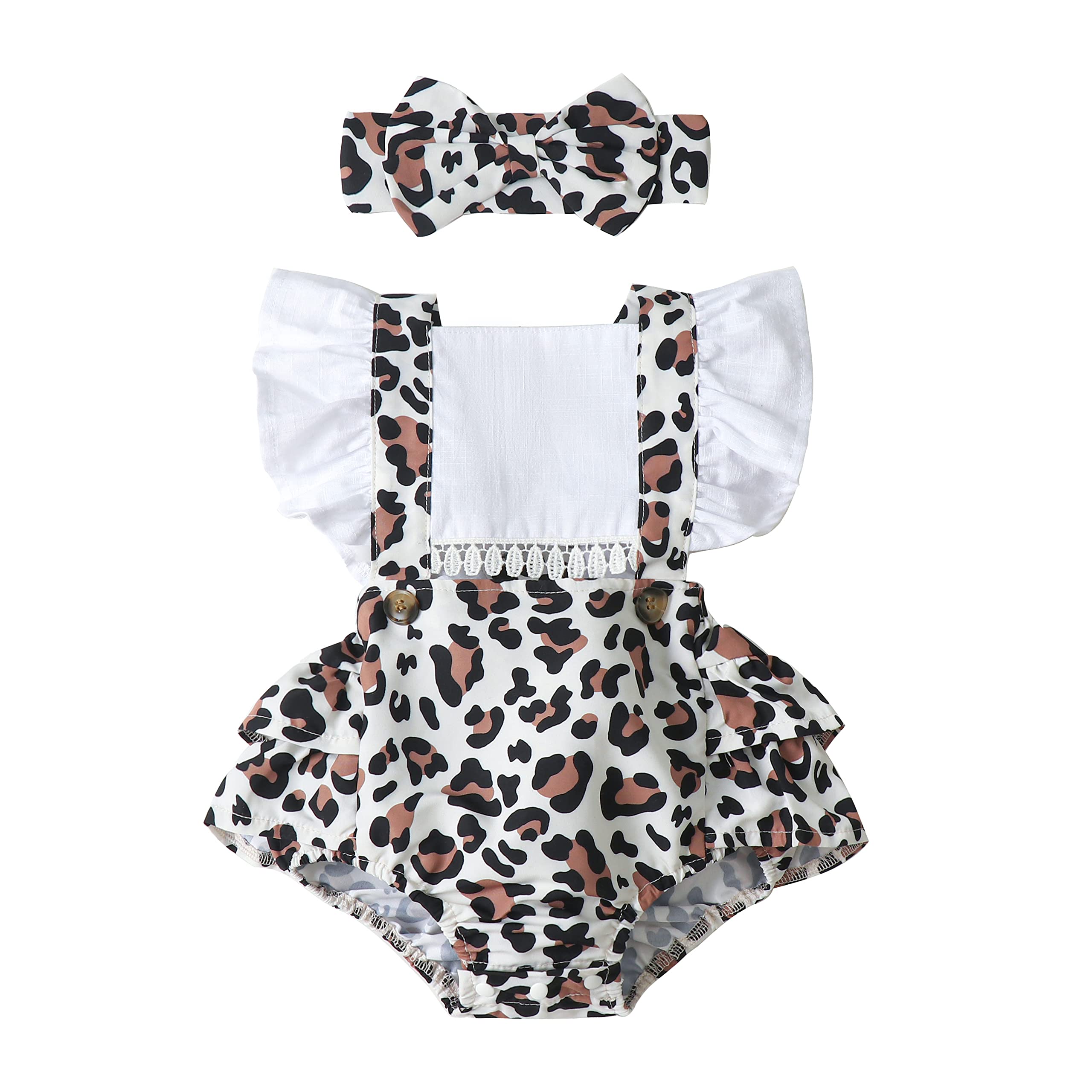 Adorable Newborn Baby Girl Outfits - Summer Infant Romper with Ruffle Sleeves & Suspenders | Cute Jumpsuit Onesie + Matching Headband | Perfect for Photoshoots, Parties & Daily Wear