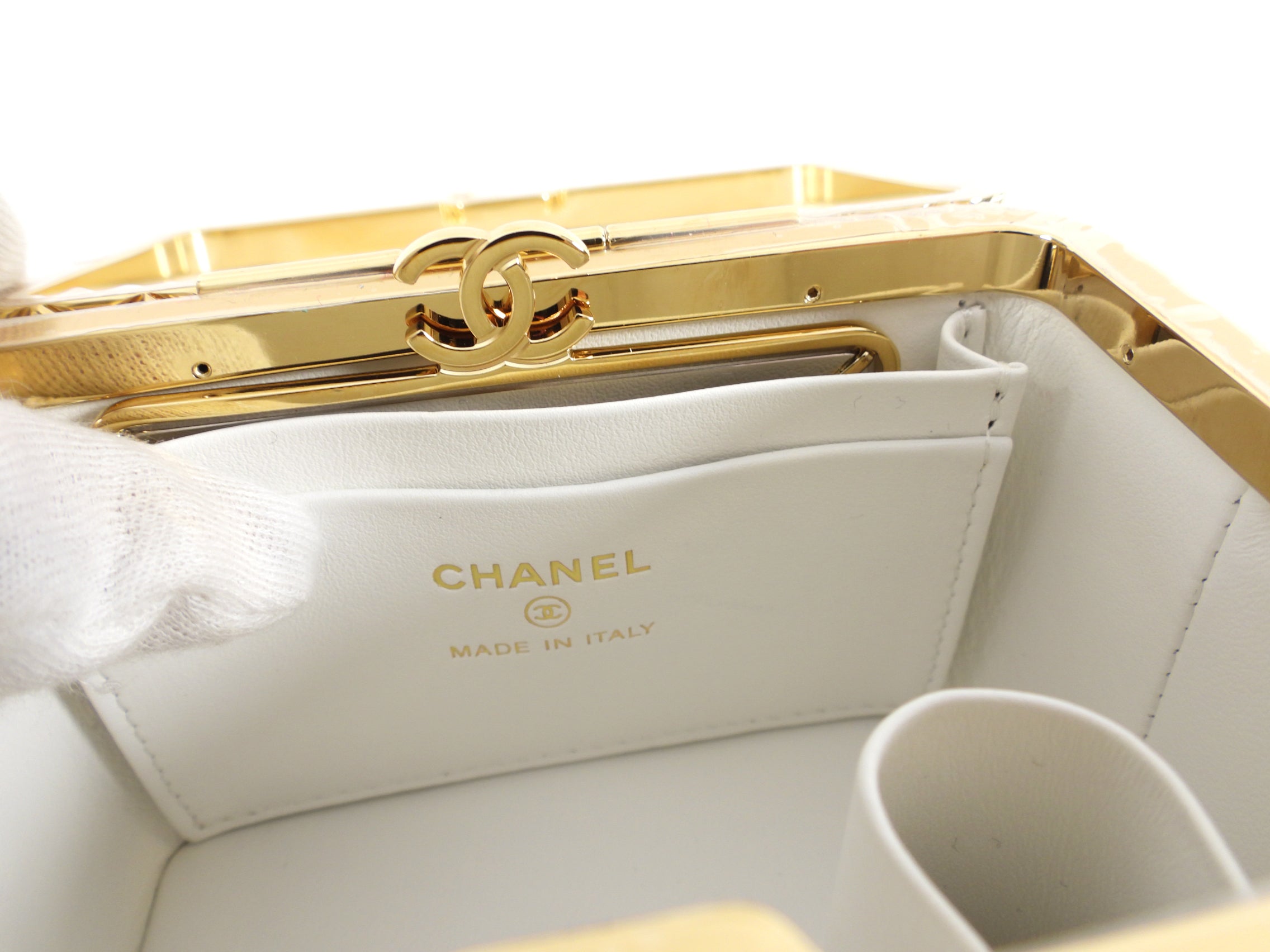 Chanel 22S White Lambskin Quilted Mini Box Chain Vanity Bag - Luxury Designer Crossbody Purse for Women, Perfect for Parties, Date Nights & Special Occasions