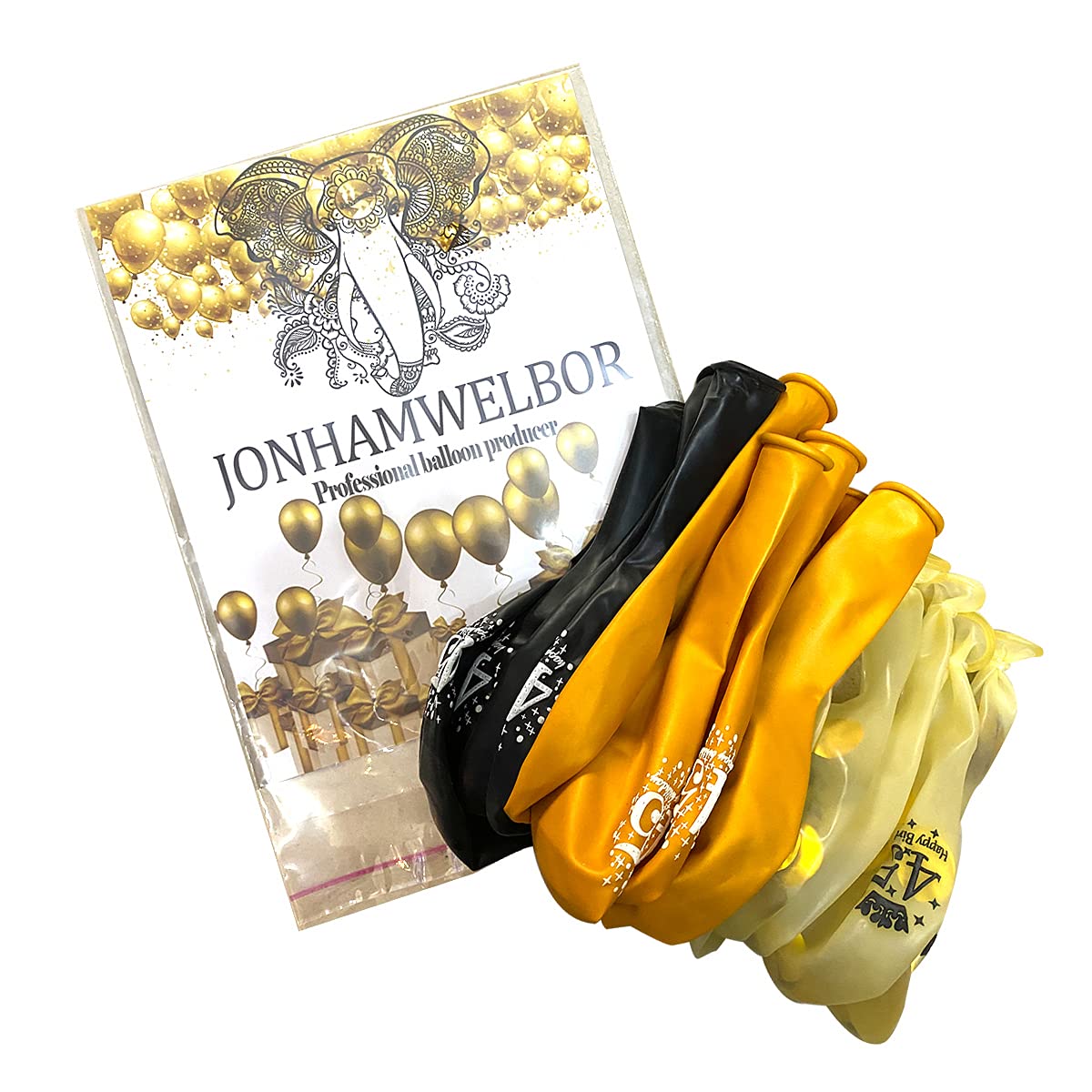 Jonhamwelbor 45th Birthday Balloons - 15pcs 12 Inch Black & Gold Confetti Printed Latex Balloons for Men & Women's 45th Birthday Party Decorations - Perfect for Anniversary Celebrations, Milestone Parties & Photo Backdrops