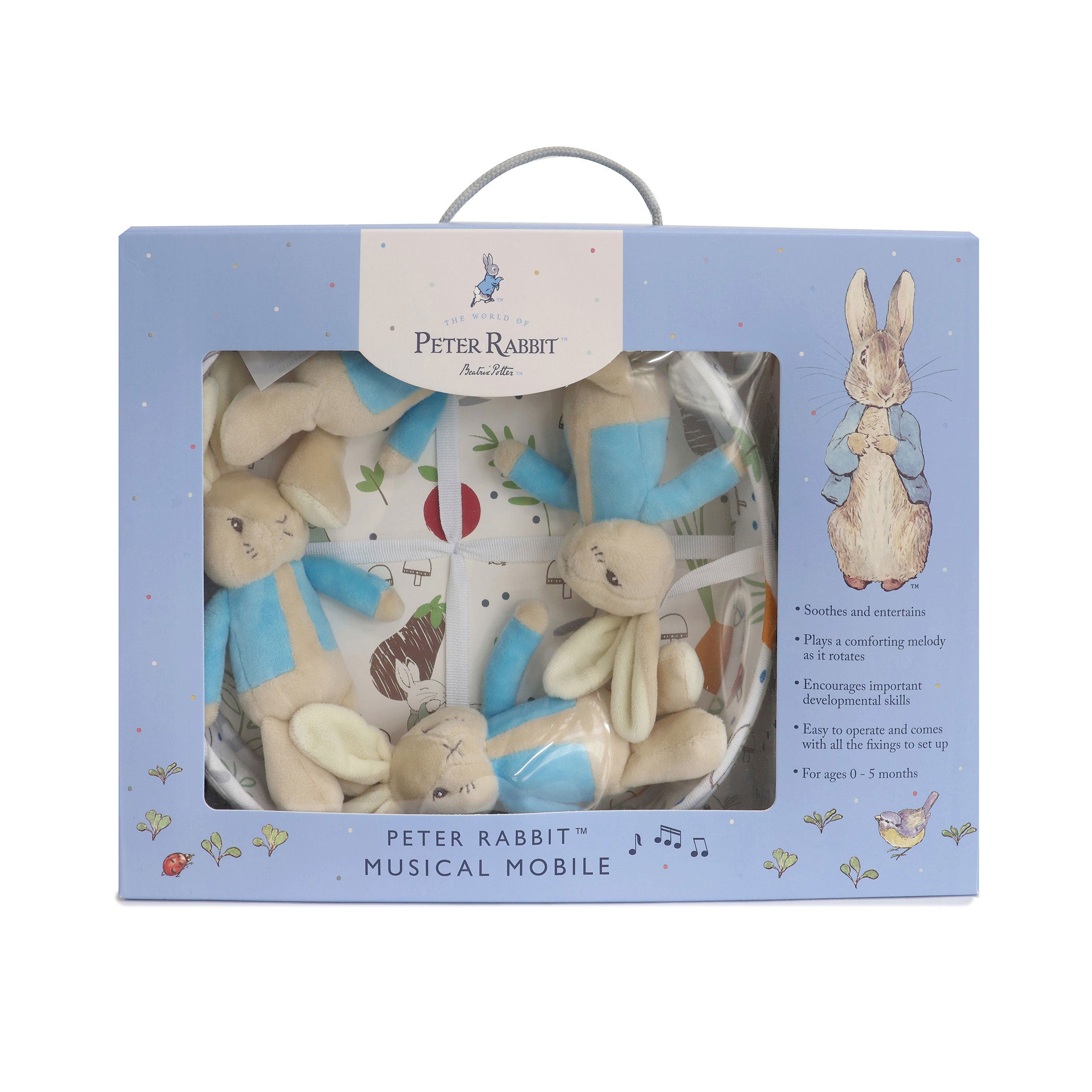 Peter Rabbit 'New Adventure' Musical Mobile - Blue Baby Crib Toy for Nursery Decor & Soothing Newborns to Sleep