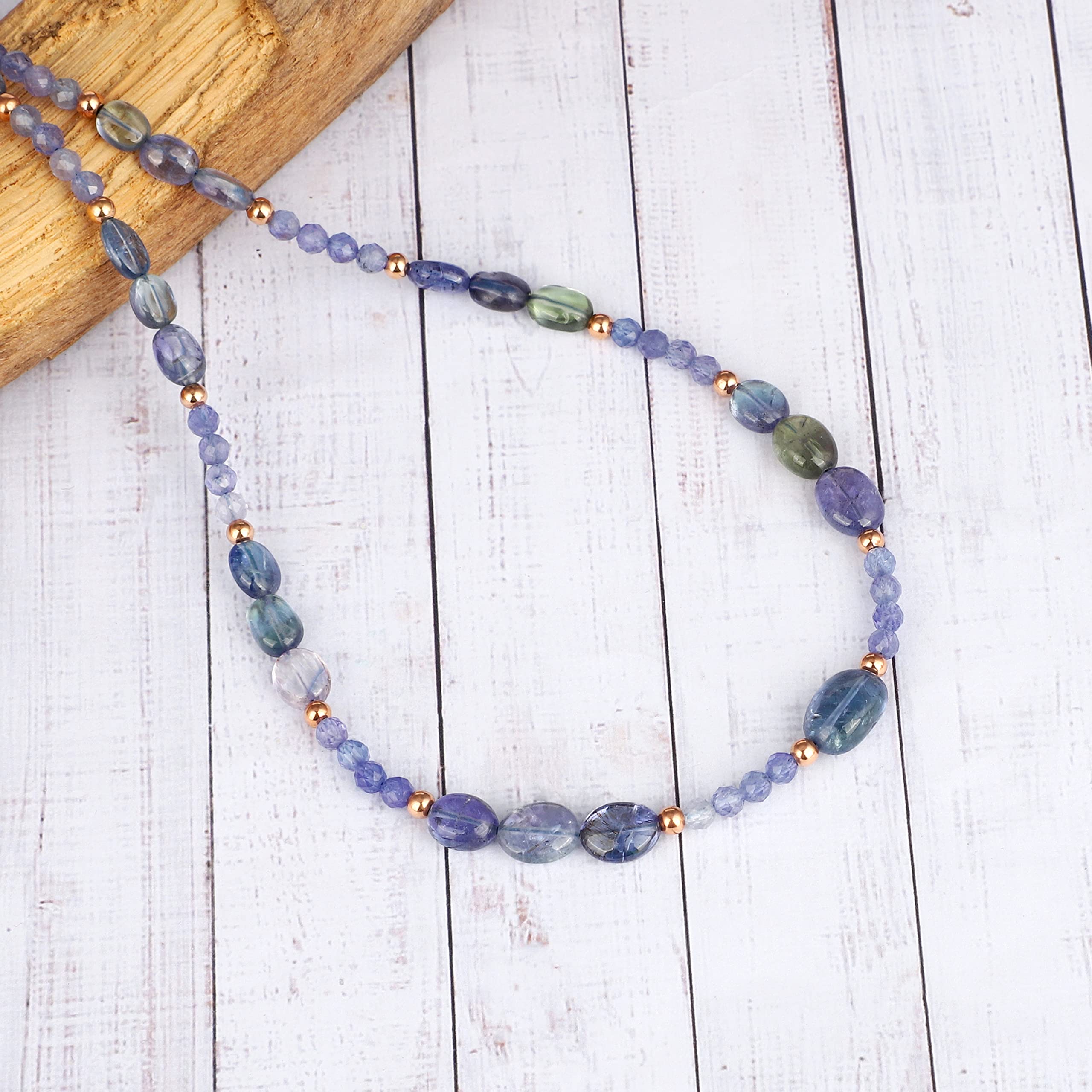 Tanzanite Gemstone Beaded Necklace for Women - Handmade Dainty Faceted Smooth Multicolor Natural Stone Chain Jewelry (45cm) | Perfect for Weddings, Parties & Everyday Elegance