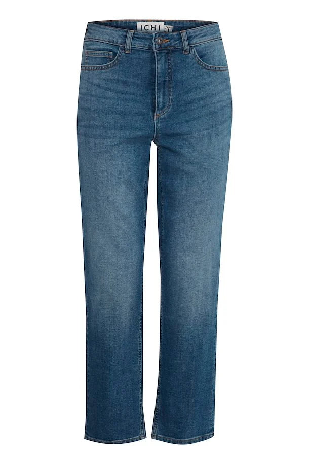 Iggy Straight Leg Cropped Jeans for Women - Medium Blue Denim Pants | High Waist Slim Fit Jeans | Perfect for Casual Wear, Office Outfits & Weekend Looks