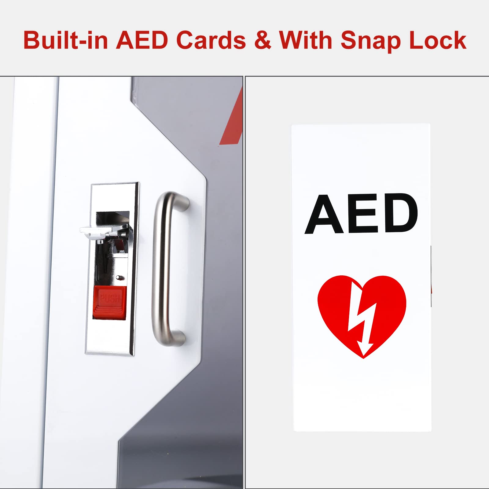 Stainless Steel AED Defibrillator Wall Mount Cabinet with Snap Lock - Universal Fit for Cardiac Science & All Major Brands - 14.1