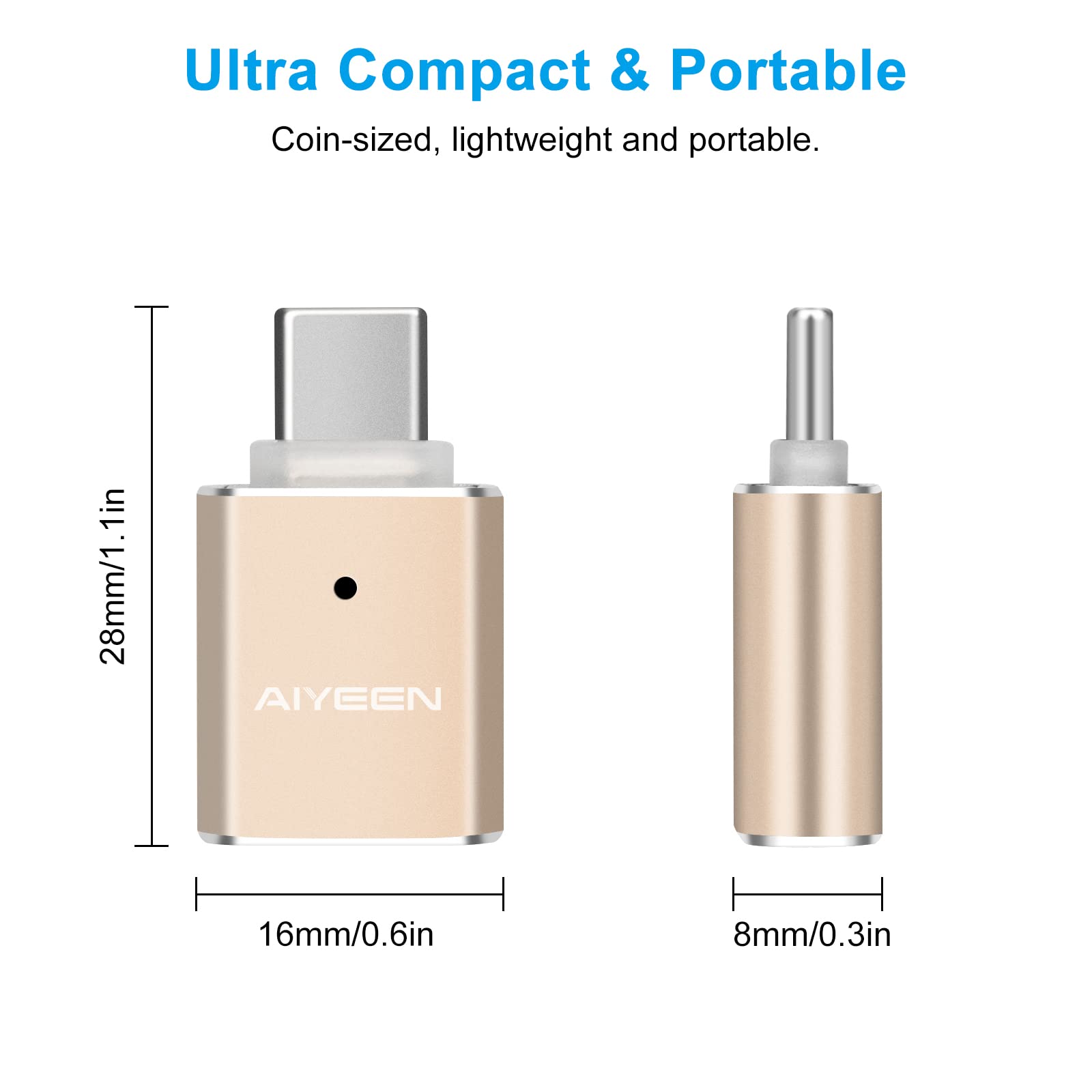 AIYEEN USB C to USB 3.0 Adapter (2 Pack) - Gold for MacBook Pro/Air & Type-C Devices - Fast Data Transfer