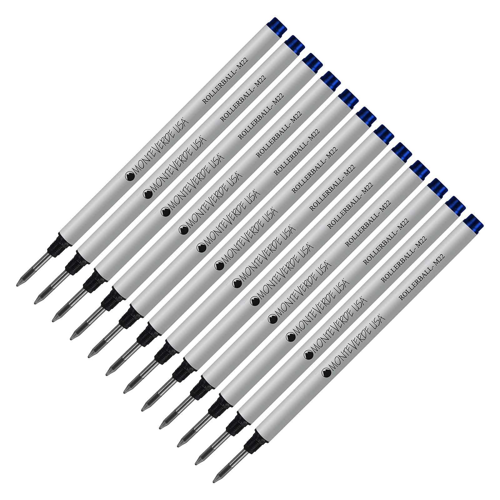 Monteverde M22 Rollerball Ink Refill 12-Pack - Compatible with Montblanc Style Pens - Blue Fine Tip 0.6mm - Smooth Writing for Office, School & Daily Use