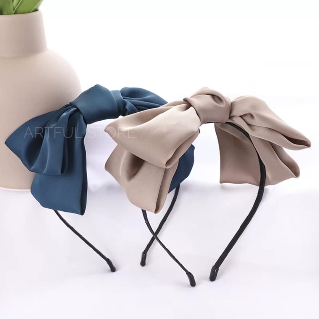 Vintage Big Bow Hairband for Women and Girls - Korean Style Headband Hair Accessories - Cream Color Headwear for Parties, Weddings, and Daily Fashion