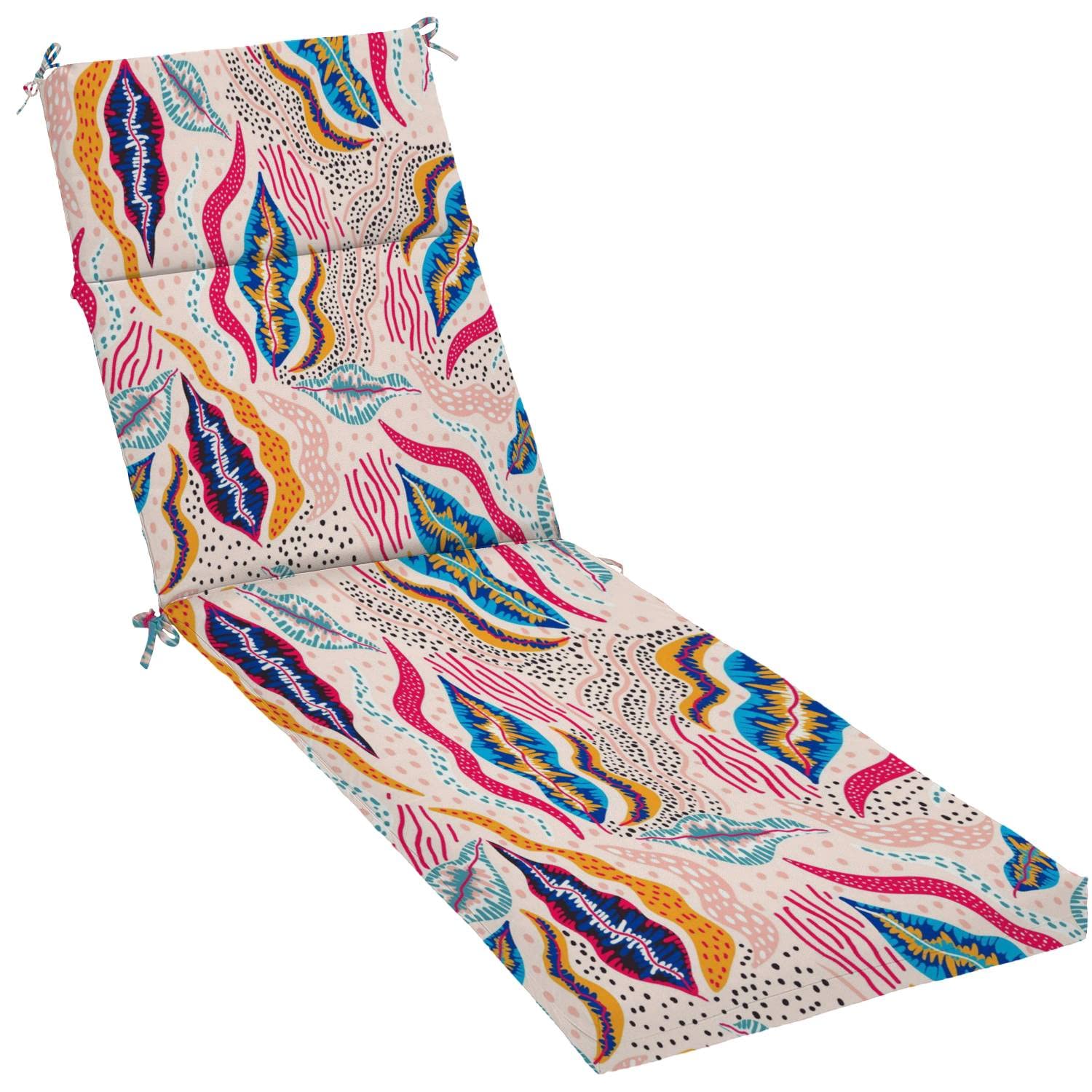 Water-Resistant Outdoor/Indoor Chaise Lounge Cushion - Seamless Abstract Retro Floral Design Patio Furniture Seat Pad - Perfect for Poolside, Garden, Deck & Sunroom Relaxation
