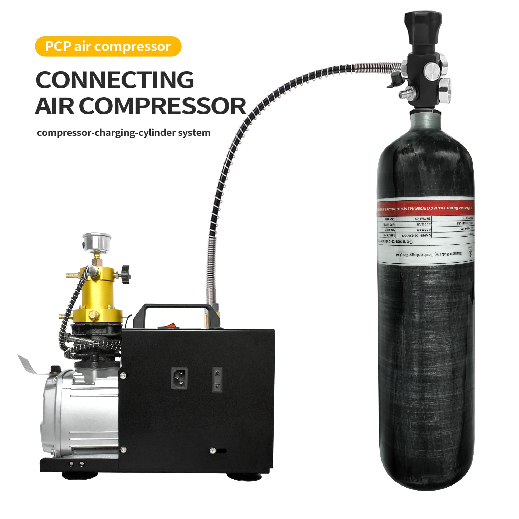 TUXING 3L 4500psi Carbon Fiber Air Tank - Empty PCP Air Bottle with Valve Regulator Gauge for Paintball, Scuba Diving & Airgun Refilling - Portable High Pressure Air Storage Solution