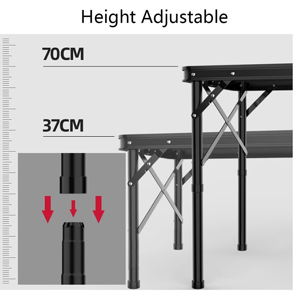 Heavy Duty Folding Table - Portable Adjustable Height Camping Table with Handle, 220lbs Capacity Aluminum Frame Metal Mesh Desktop for Outdoor, Indoor, Camping, Picnic, BBQ, Party, Dining, Office & Home Use