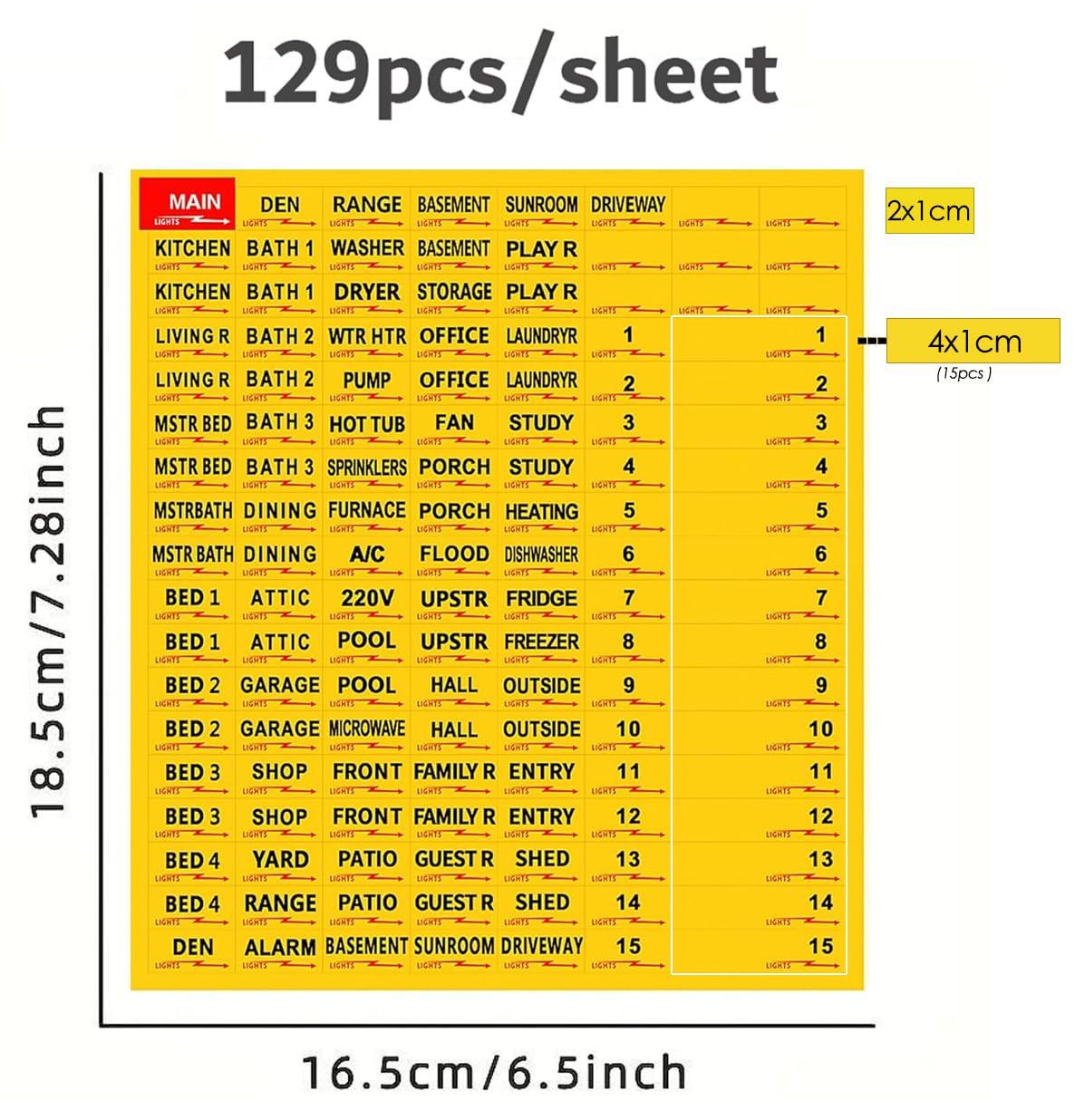 129-Pack Circuit Breaker Labels - Easy to Read & Install Electrical Panel Stickers for Breaker Box & Fuse Box (Yellow) | Perfect for Home, Office & Industrial Electrical Organization