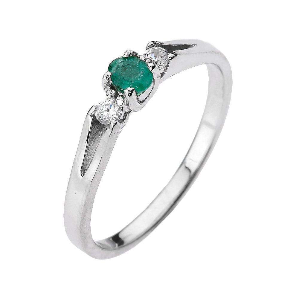 14K White Gold Diamond & Emerald Engagement Ring with Birthstone - Perfect for Proposals, Anniversaries, and Special Occasions