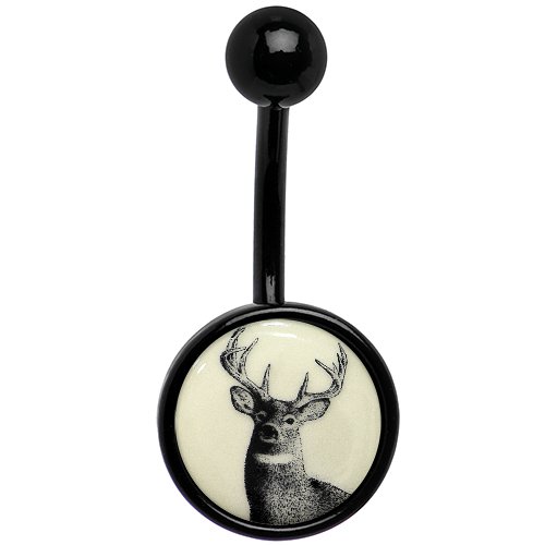 Glow in the Dark Deer Belly Button Ring for Men & Women - Body Jewelry for Nightlife, Parties, and Festivals