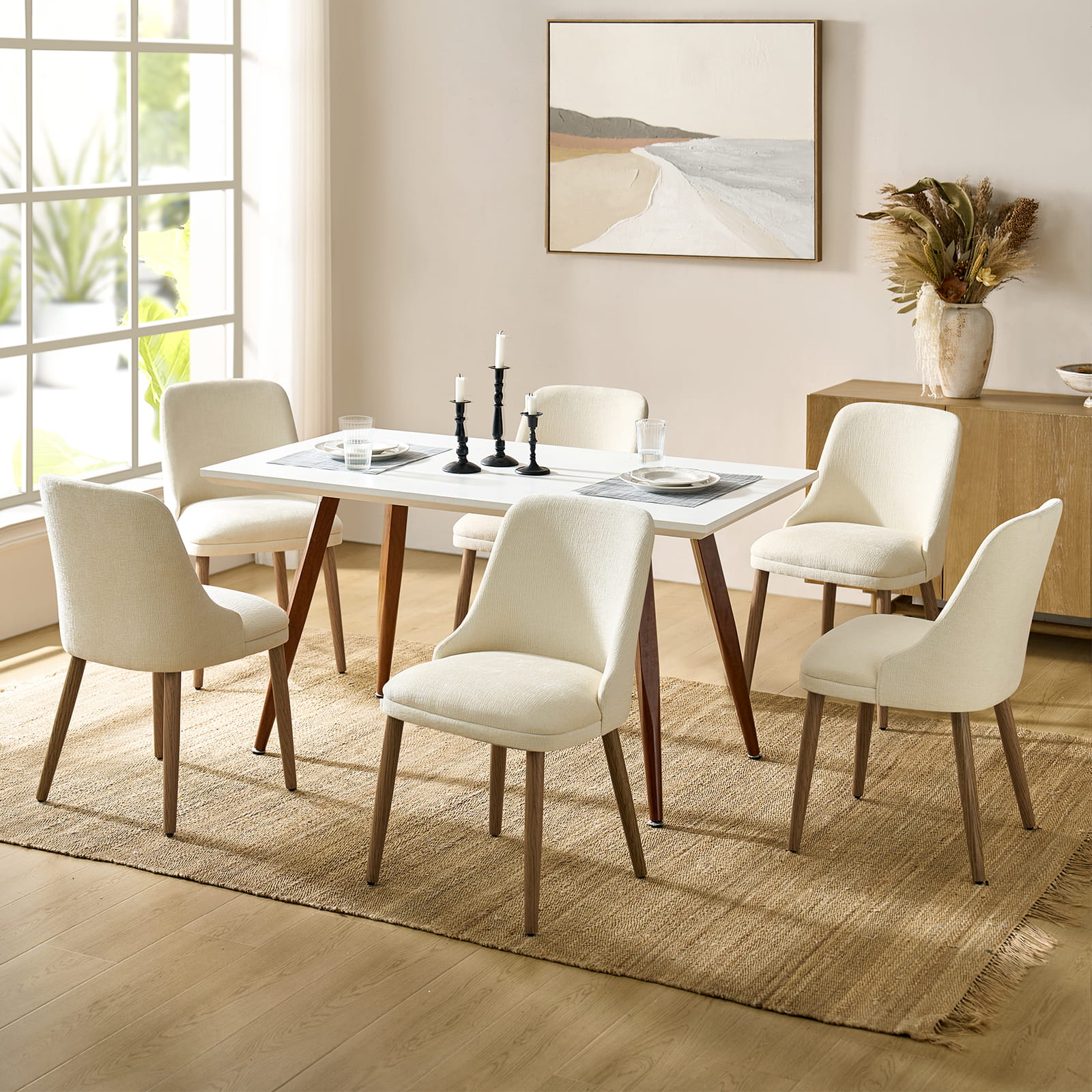 Zara Dining Chairs Set of 2/4/6 - Modern Curved Backrest with Natural Wood Legs & Plush Cushion - Perfect for Kitchen, Dining Room, or Breakfast Nook