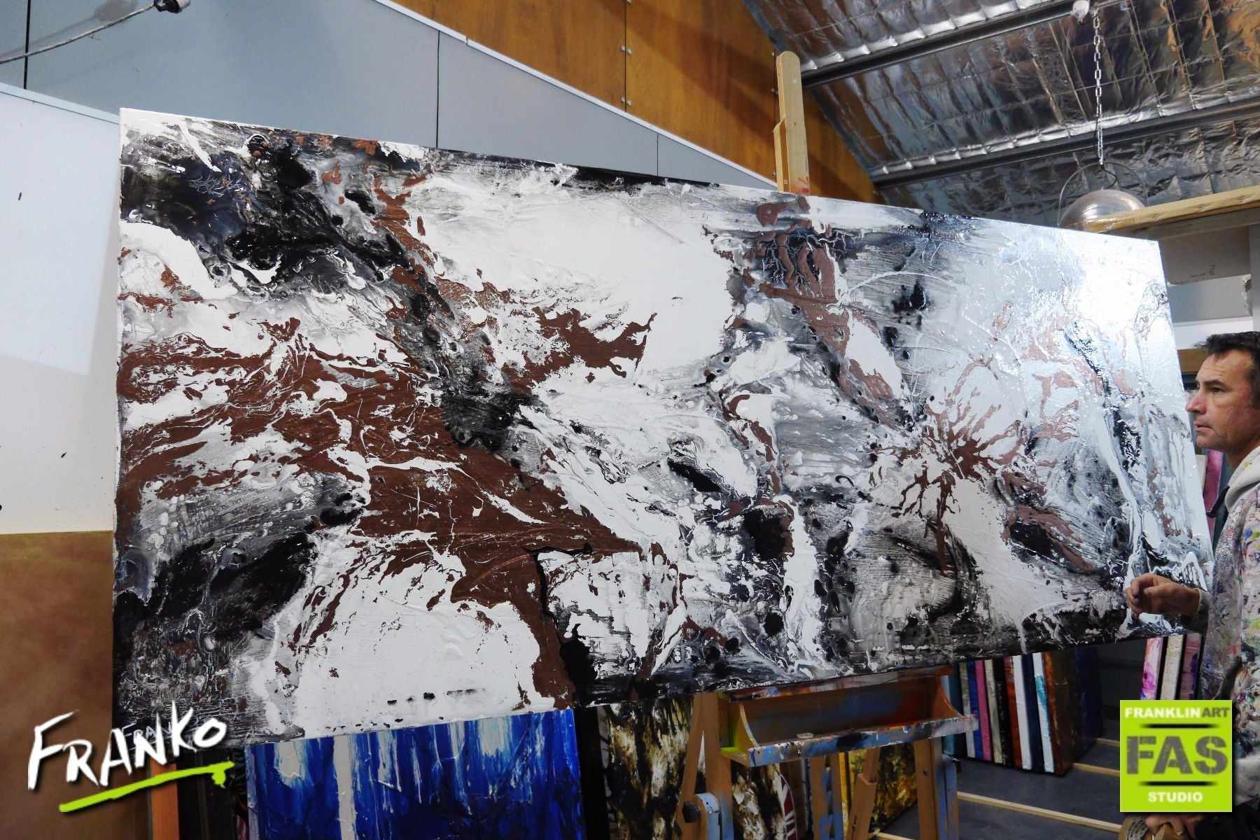 240cm x 100cm Copper White Abstract Painting - Modern Infused Copper Artwork for Living Room, Bedroom & Office Decor