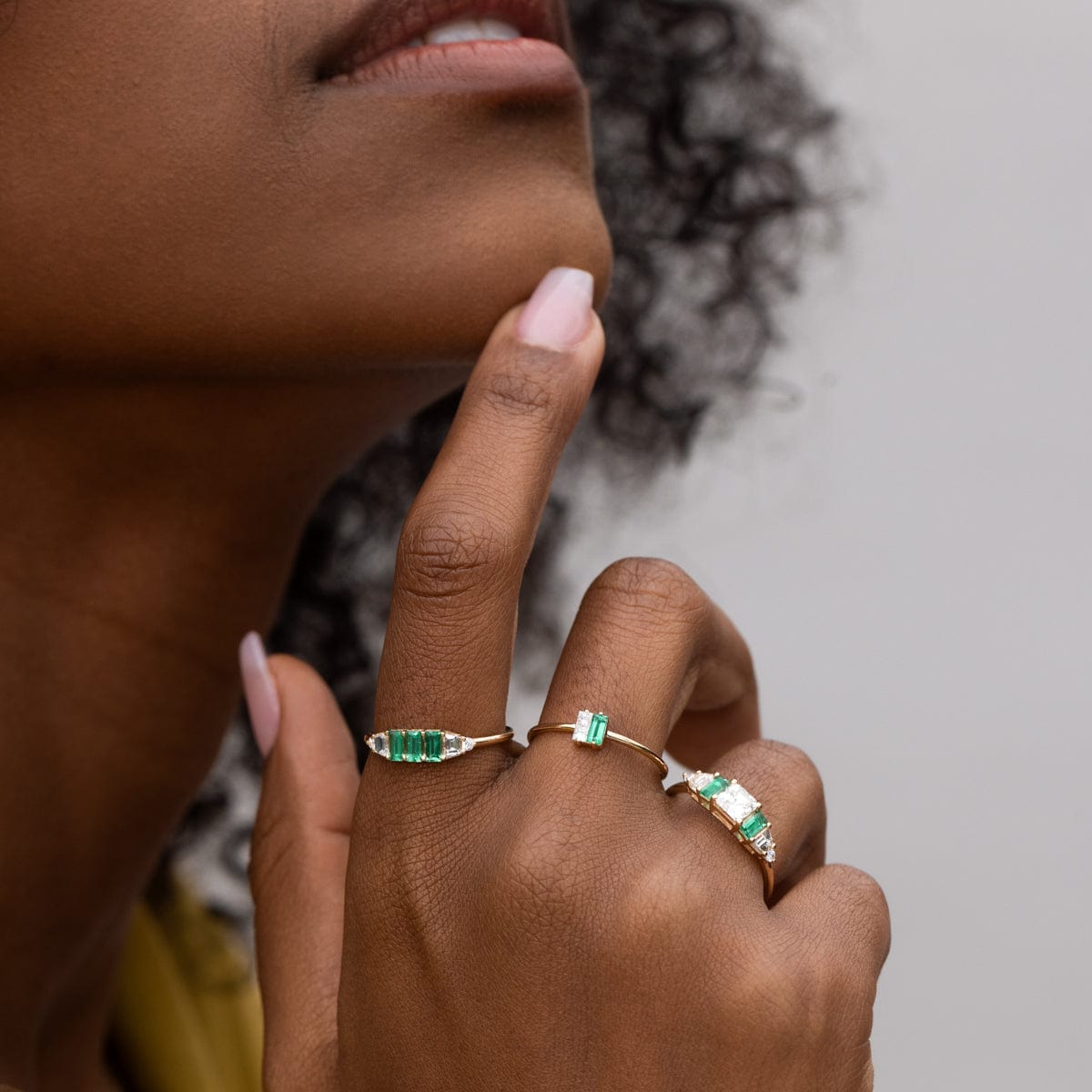Emerald Trinity Ring - 14K Gold Plated Sterling Silver Stackable Ring for Women - Perfect for Engagement, Anniversary, and Everyday Wear