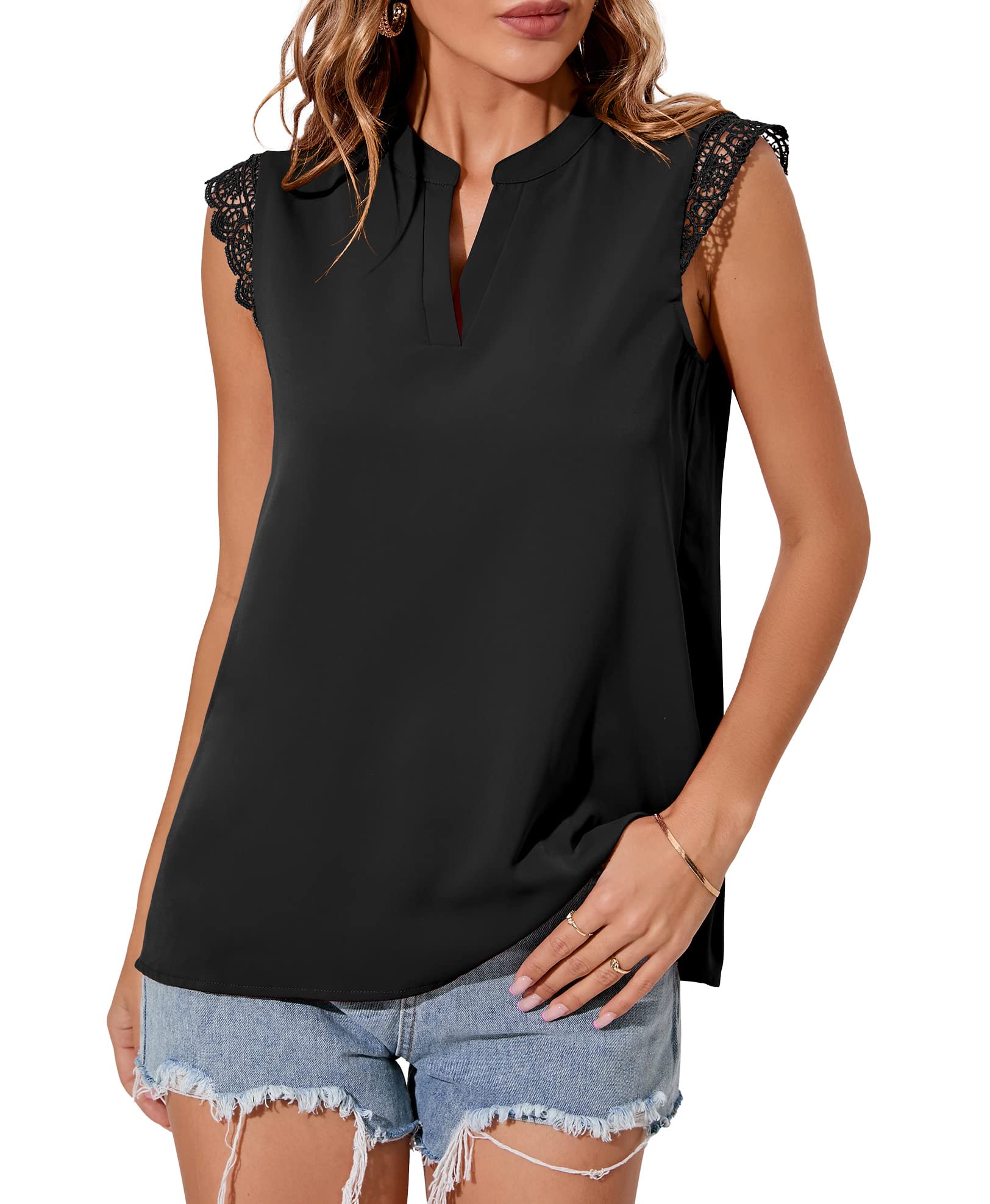 Iandroiy Women's Sleeveless Chiffon Blouse - V-Neck Summer Tank Top for Work & Casual Wear - Lightweight Elegant Shirt for Office, Date Night & Outdoor Activities
