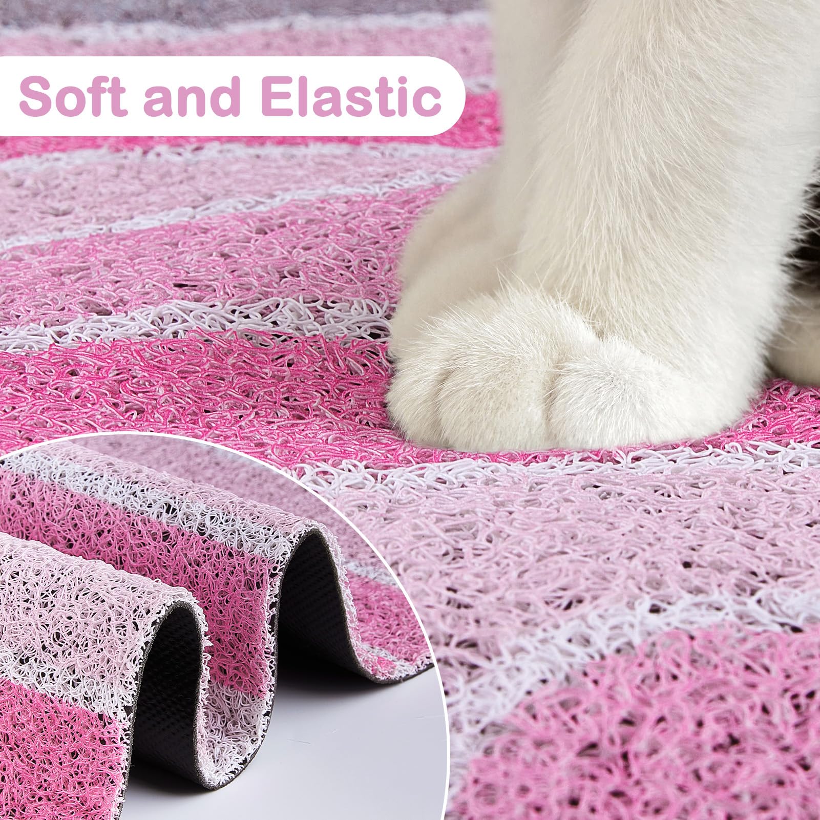 **Glittme Soft Non-Slip Waterproof Cat Litter Mat - Washable & Easy Clean Litter Box Mat for Kitty, Traps Litter & Spills - Perfect for Floors, Under Food Bowls, and Multi-Cat Homes (Pink)**